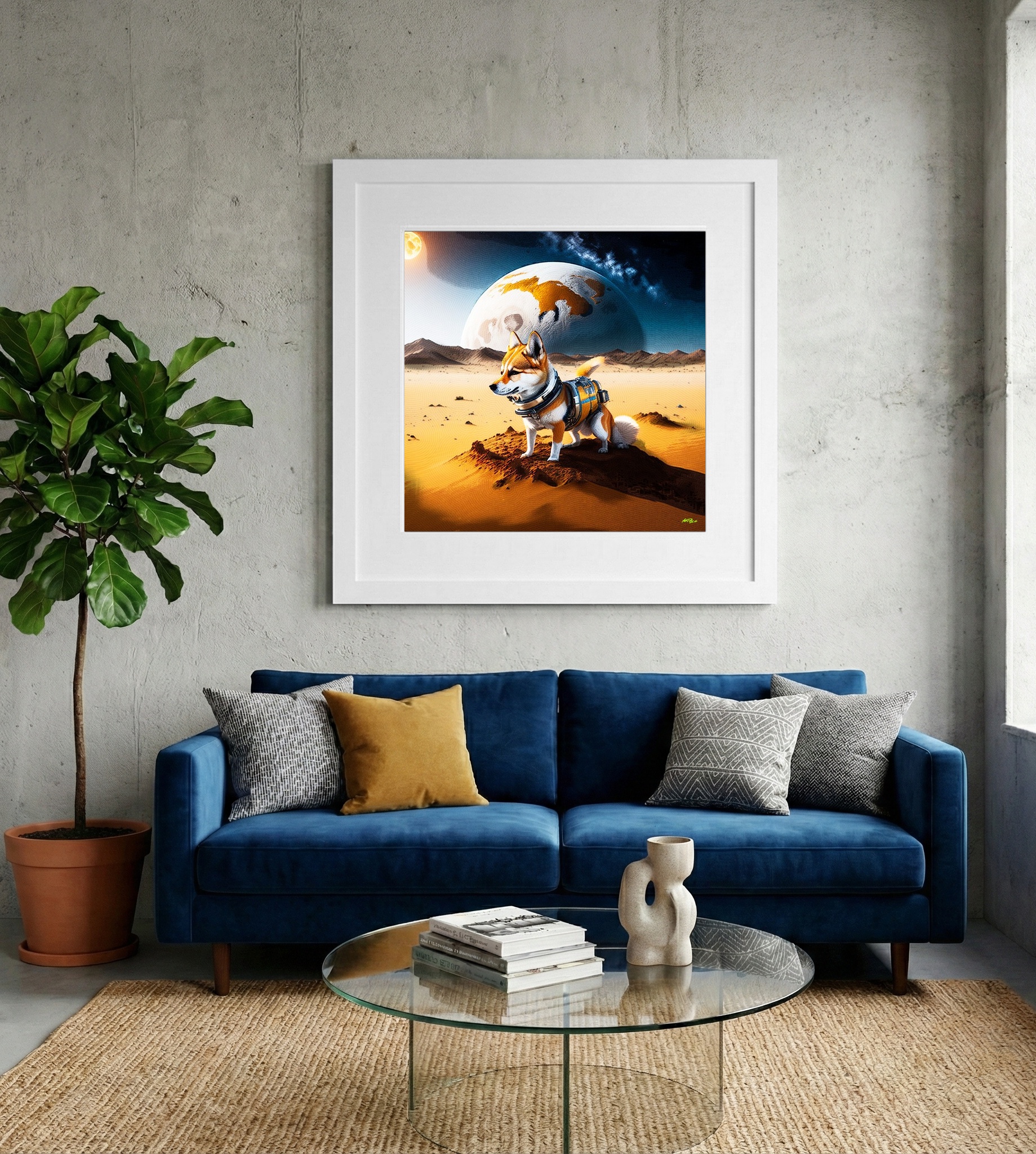 Adventurous Orange Shiba Inu — art on the wall, room interior preview 2