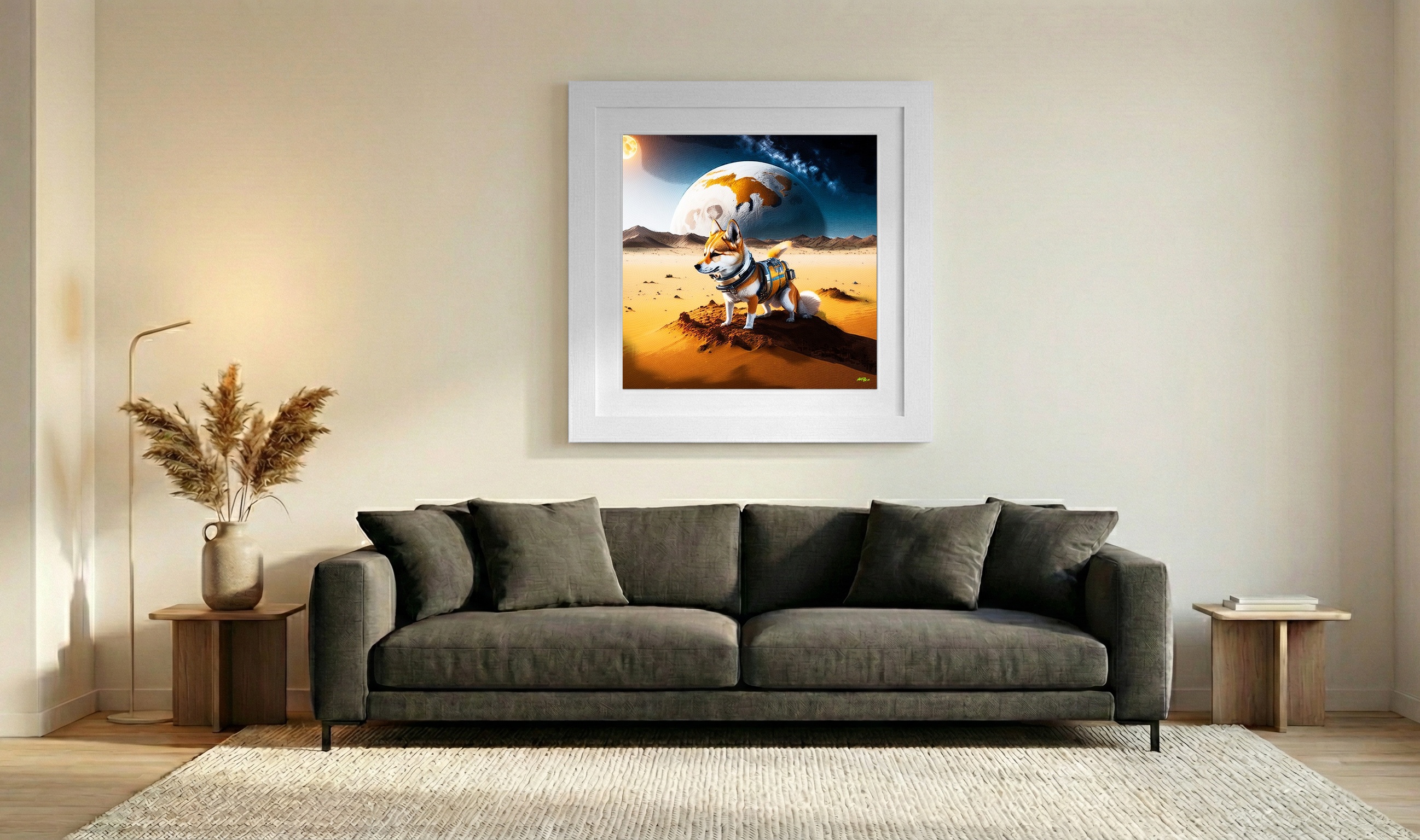 Adventurous Orange Shiba Inu — art on the wall, room interior preview 3
