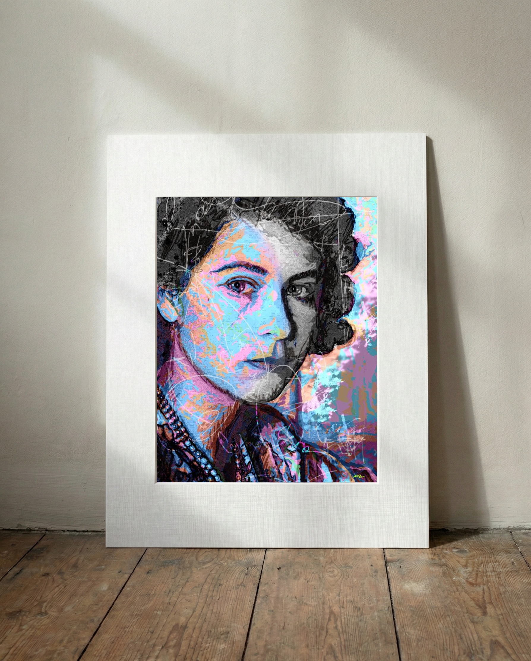 Cerulean Vintage Woman Portrait — art on the wall, room interior preview 3