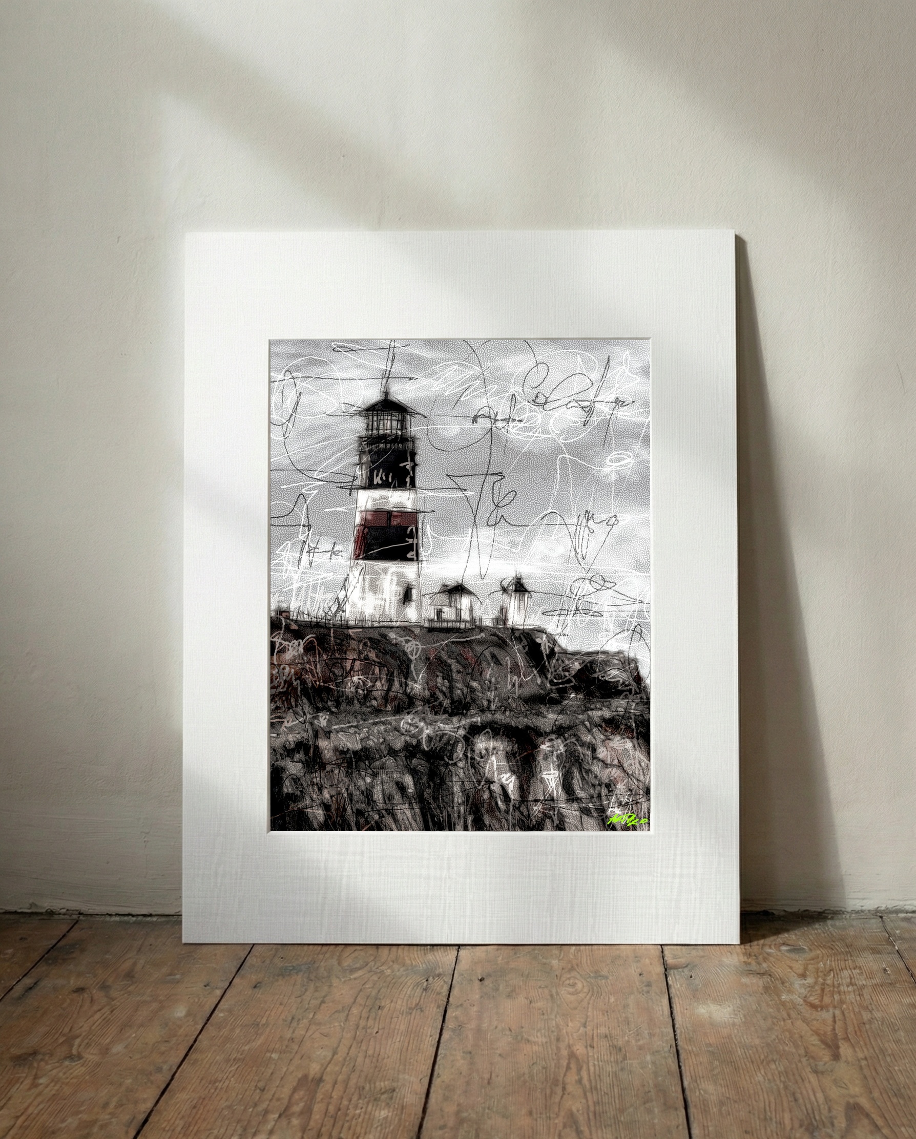 Monochrome Lighthouse Scene — art on the wall, room interior preview 3