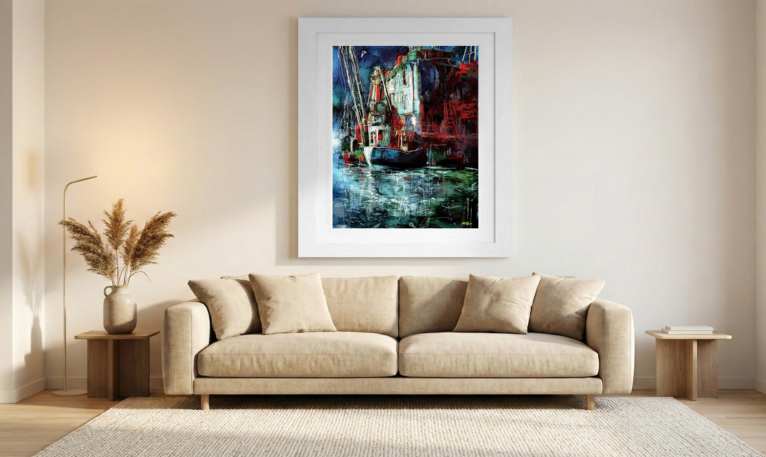 Vividly Colored Ship in Wicklow — art on the wall, room interior preview 1