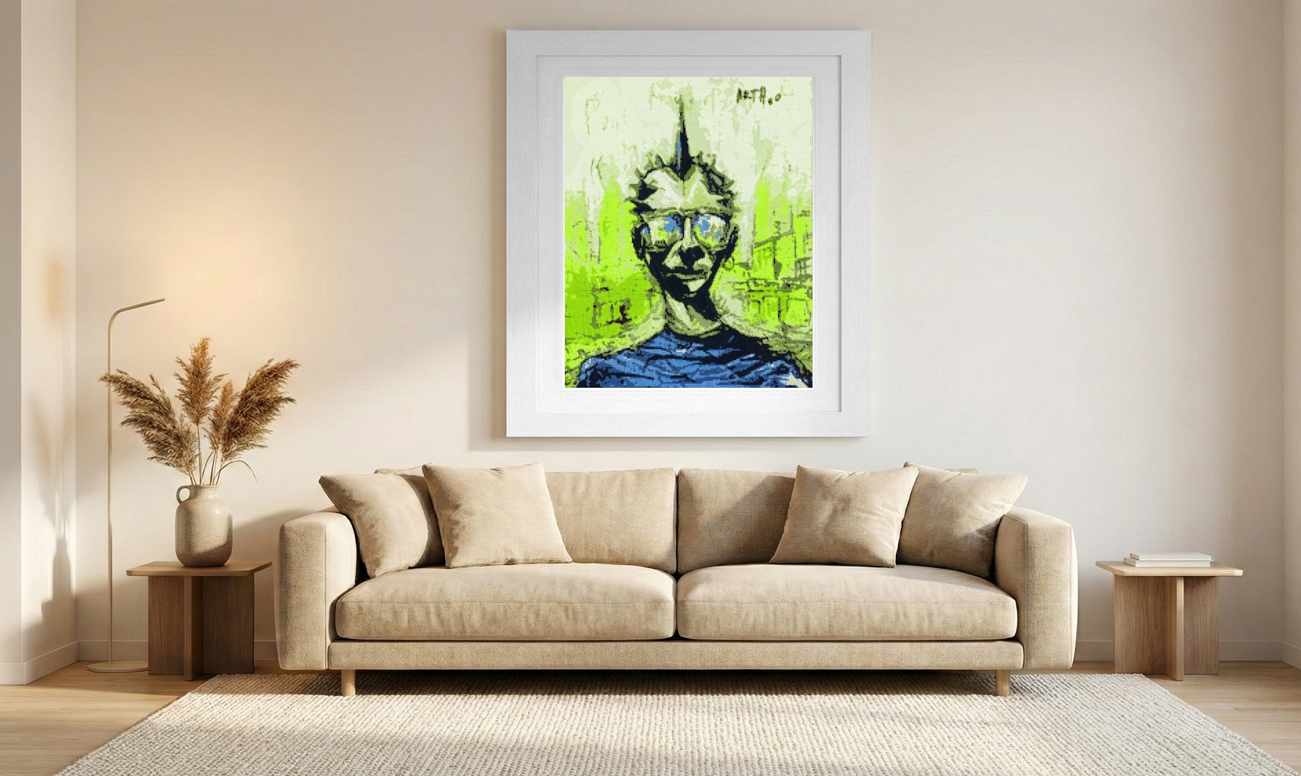 Bold Green Punk Character Digital Print — art on the wall, room interior preview 1