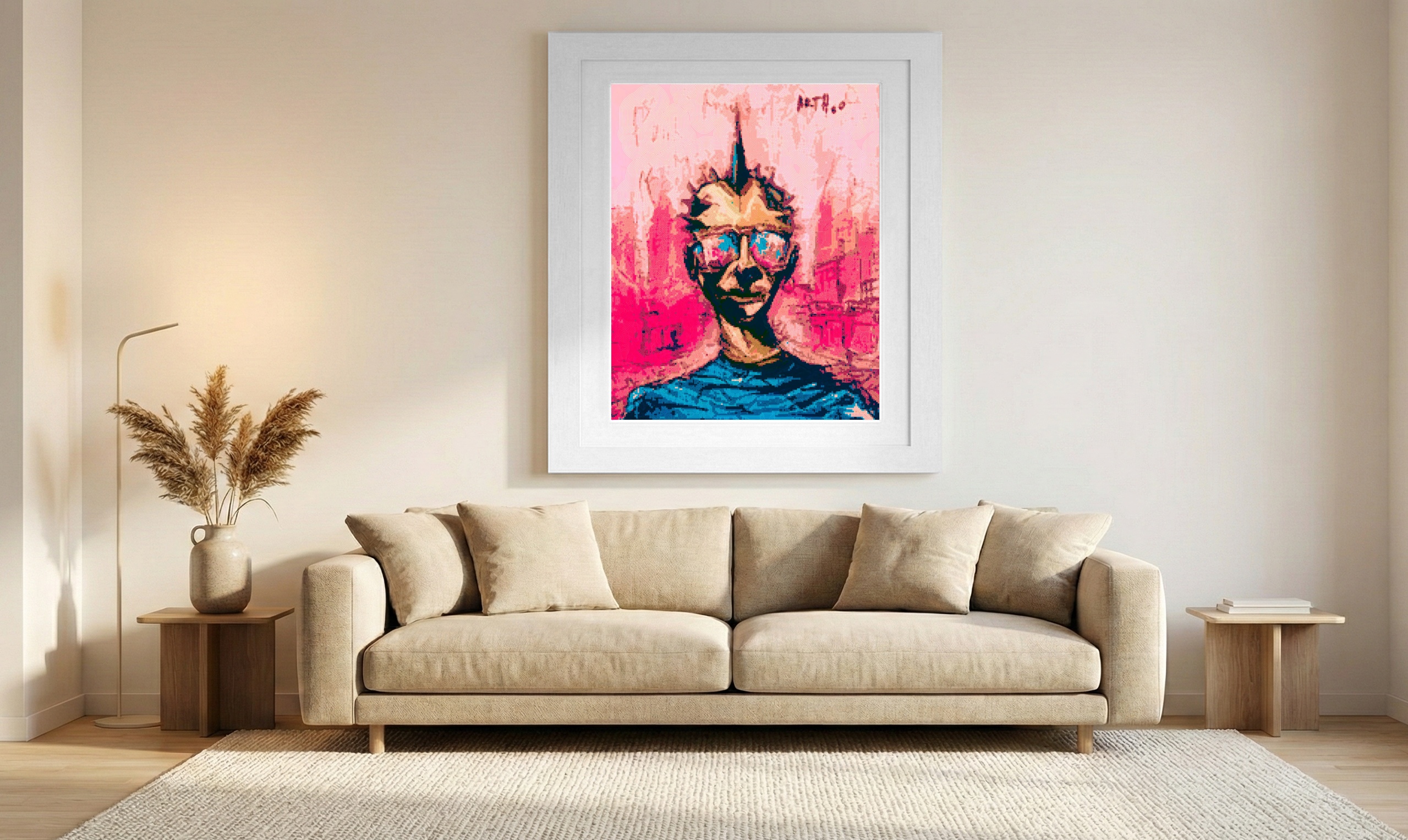 Vibrant Pink Punk Digital Portrait — art on the wall, room interior preview 1