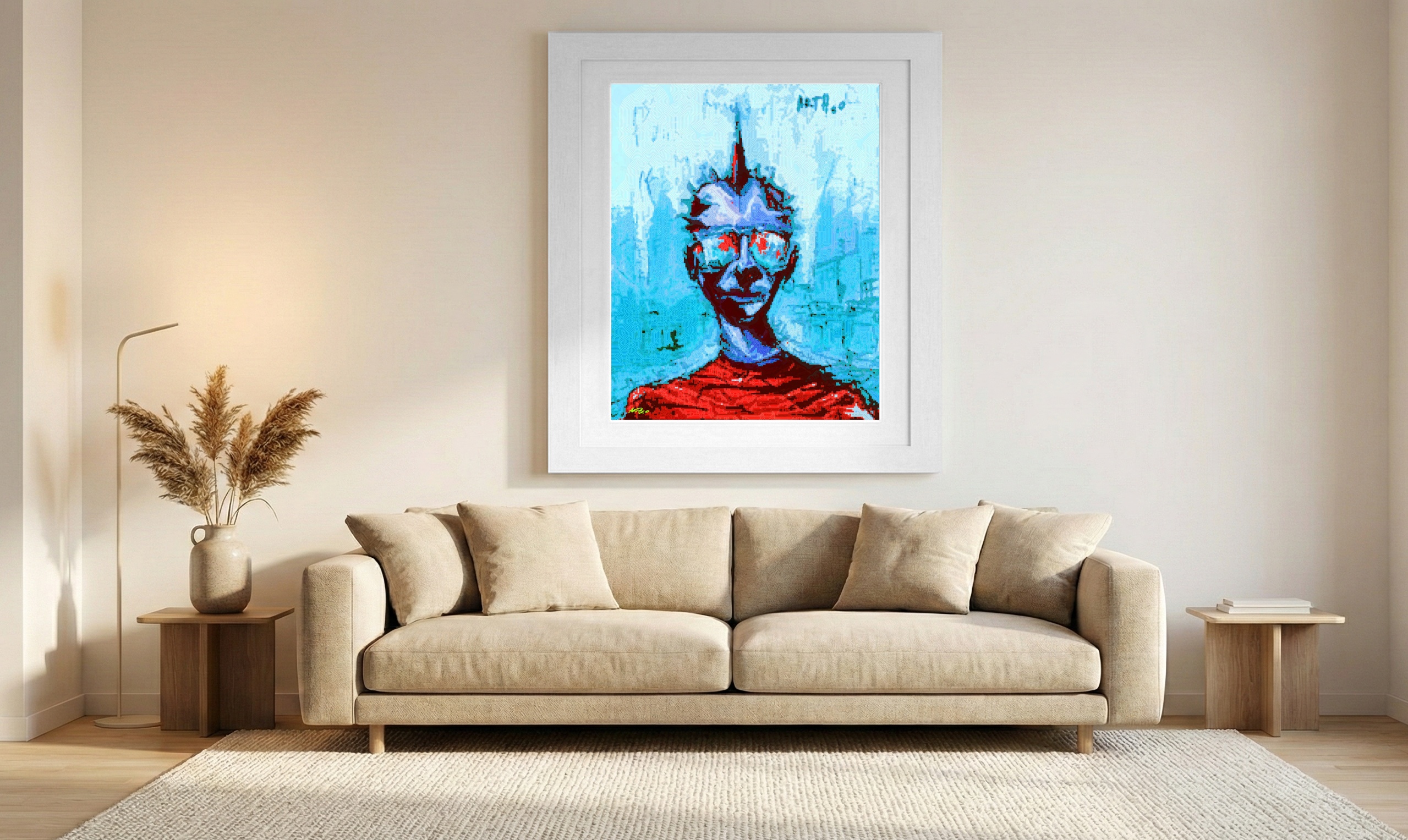 Red and Blue Punk Digital Portrait — art on the wall, room interior preview 1