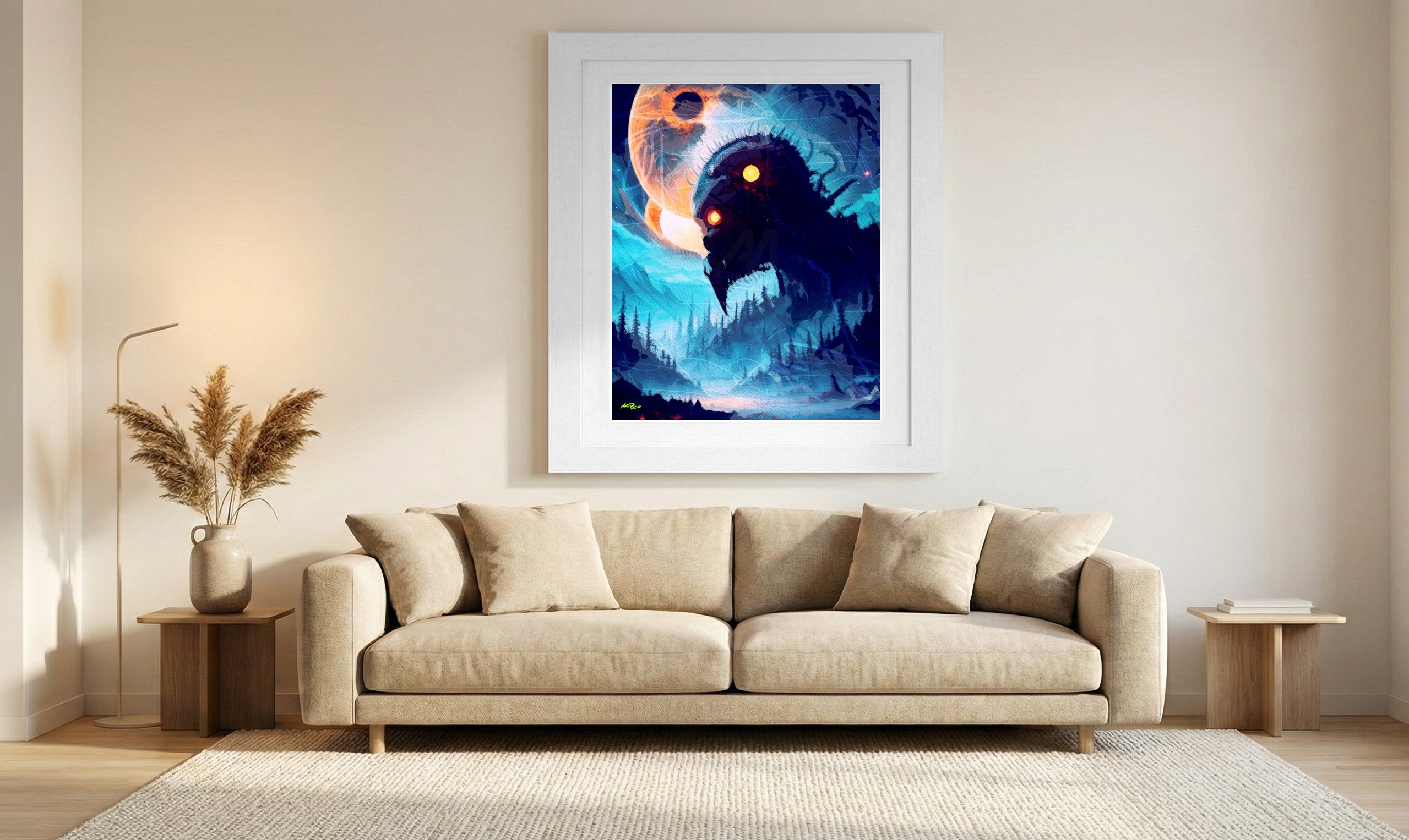 Bright Cosmic Alien Gaze — art on the wall, room interior preview 1