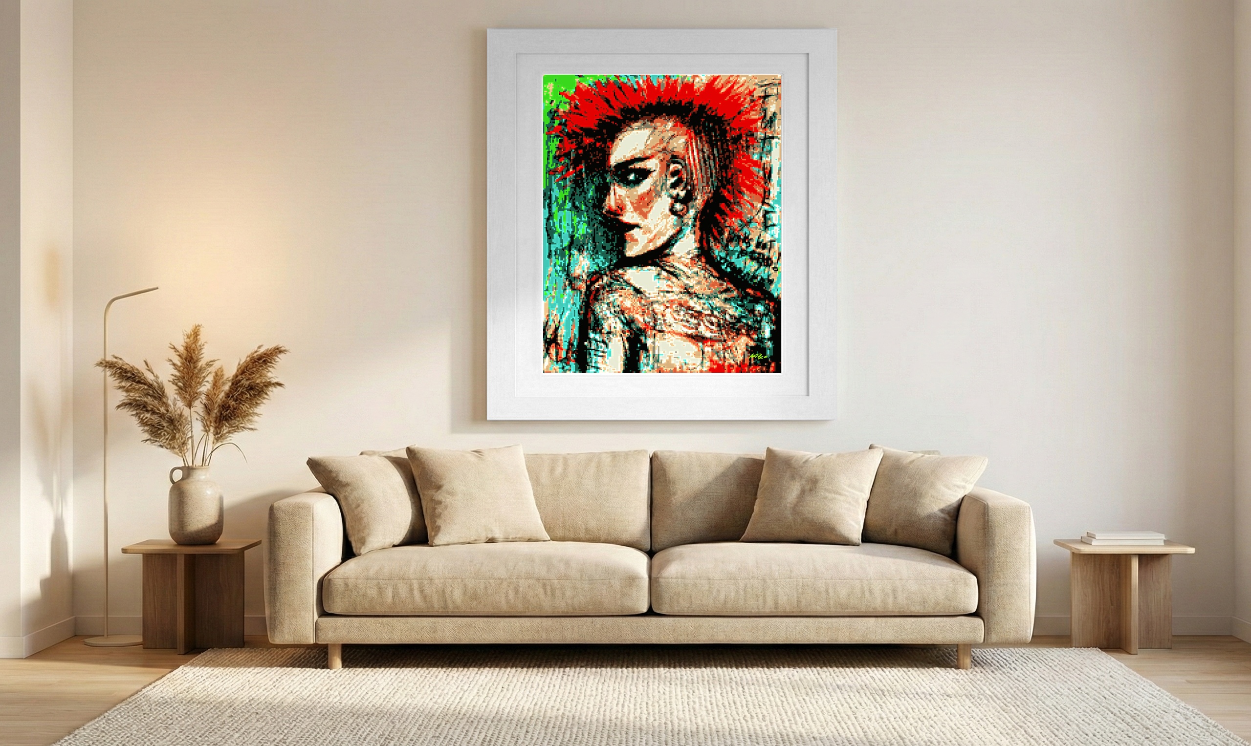 Dynamic Red and Black Punk Girl Art — art on the wall, room interior preview 1