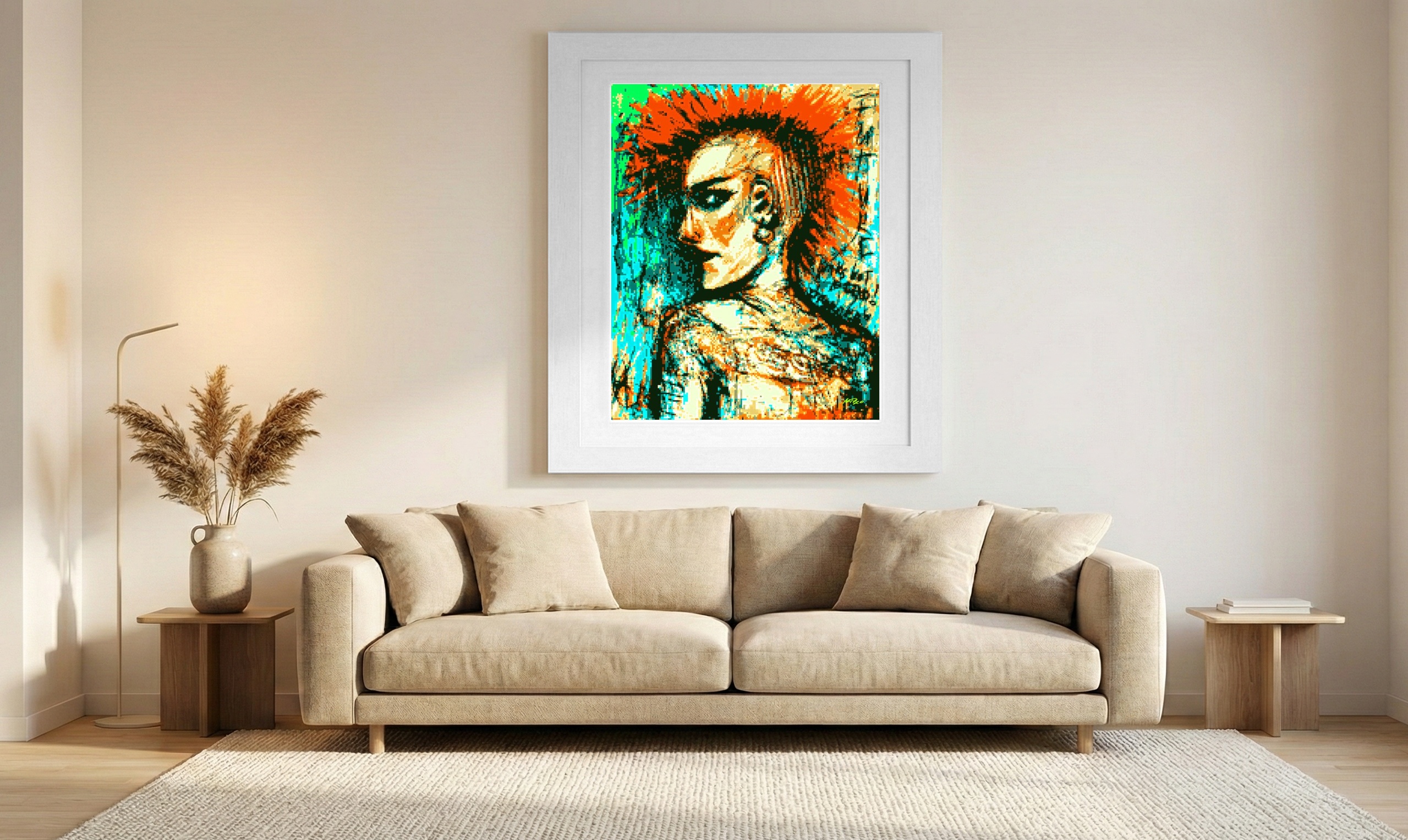 Rebellious Orange Mohawk Girl Art — art on the wall, room interior preview 1