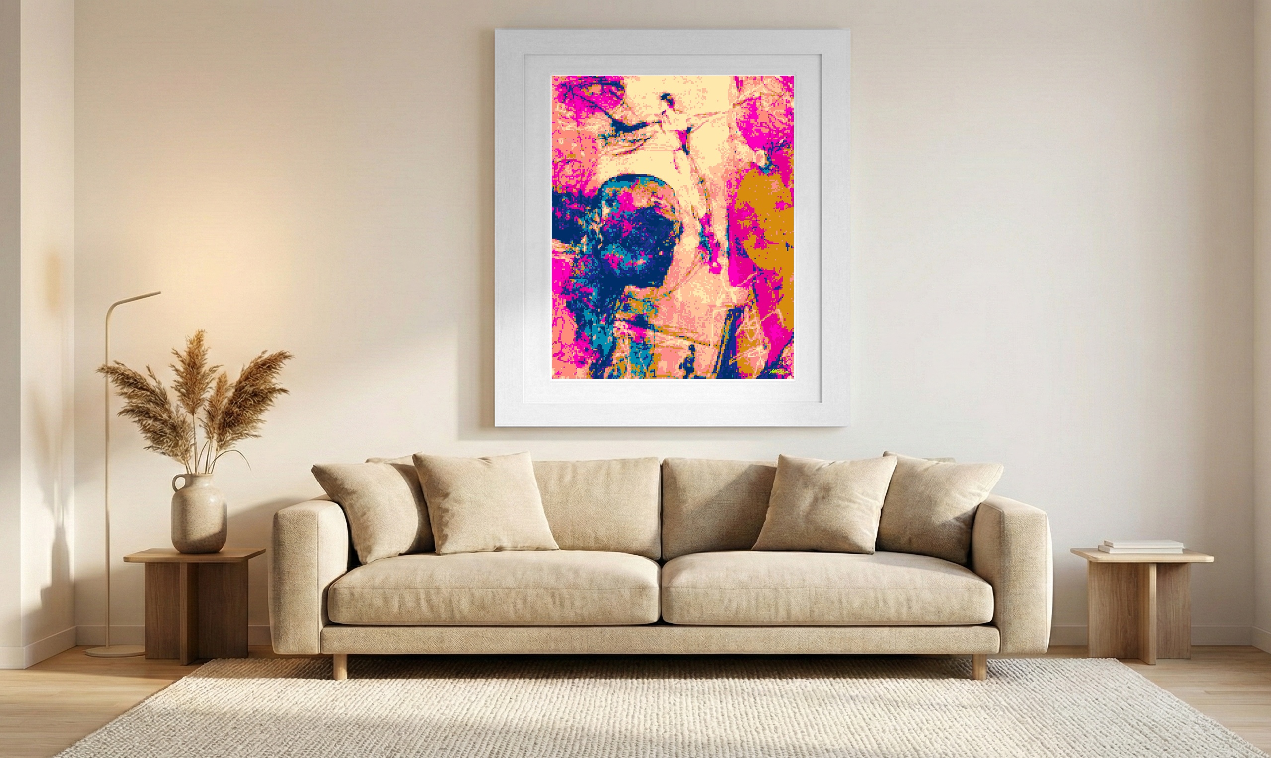 Pink and Teal Fantasy Scene — art on the wall, room interior preview 1