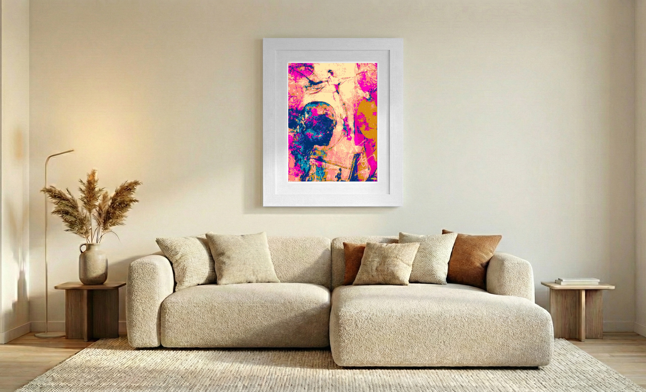Pink and Teal Fantasy Scene — art on the wall, room interior preview 2
