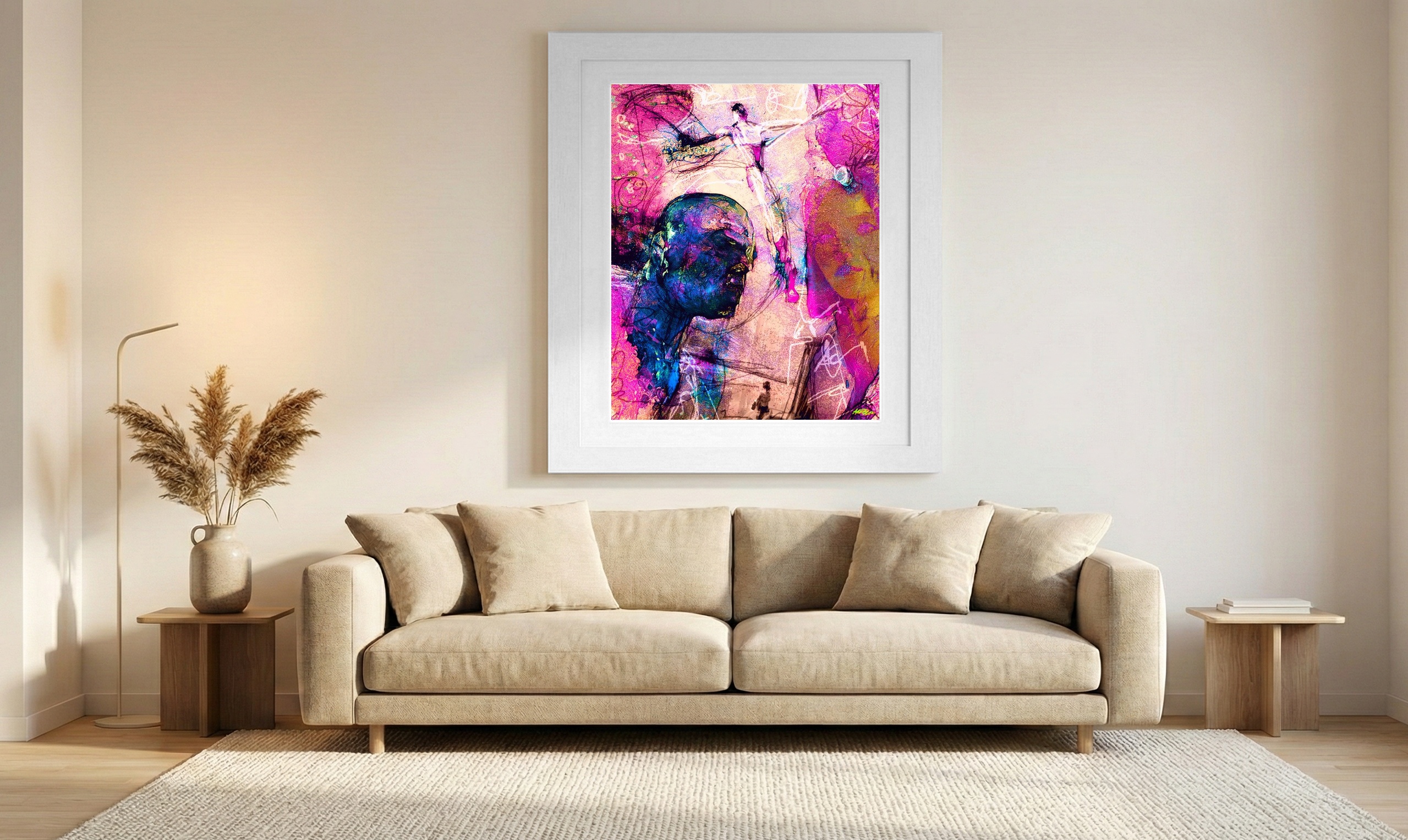 Pink and Blue AI Interaction — art on the wall, room interior preview 1