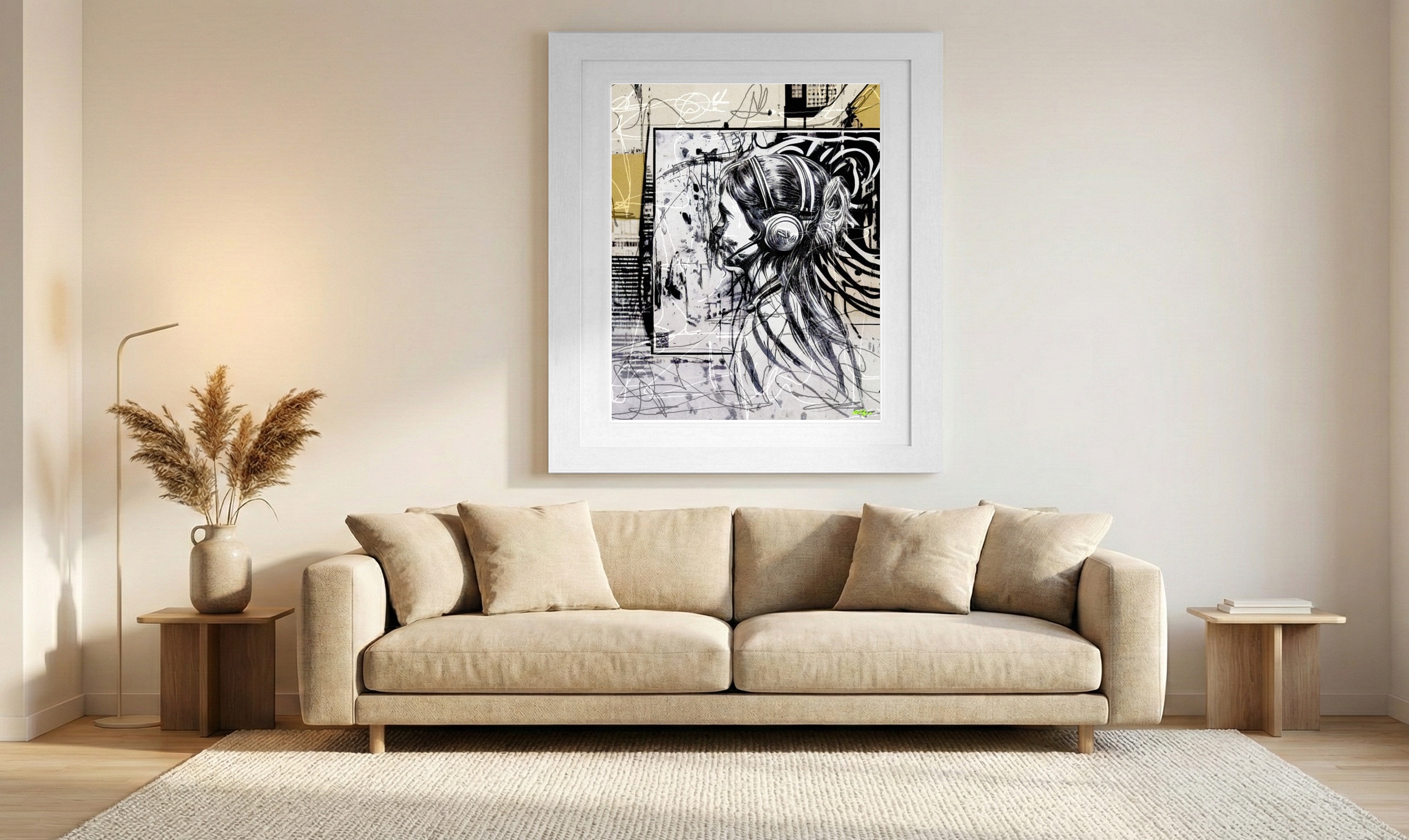 Black and Gold Profile Portrait — art on the wall, room interior preview 1