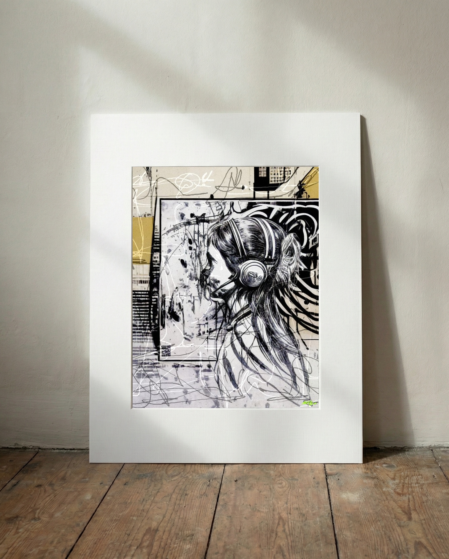 Black and Gold Profile Portrait — art on the wall, room interior preview 3