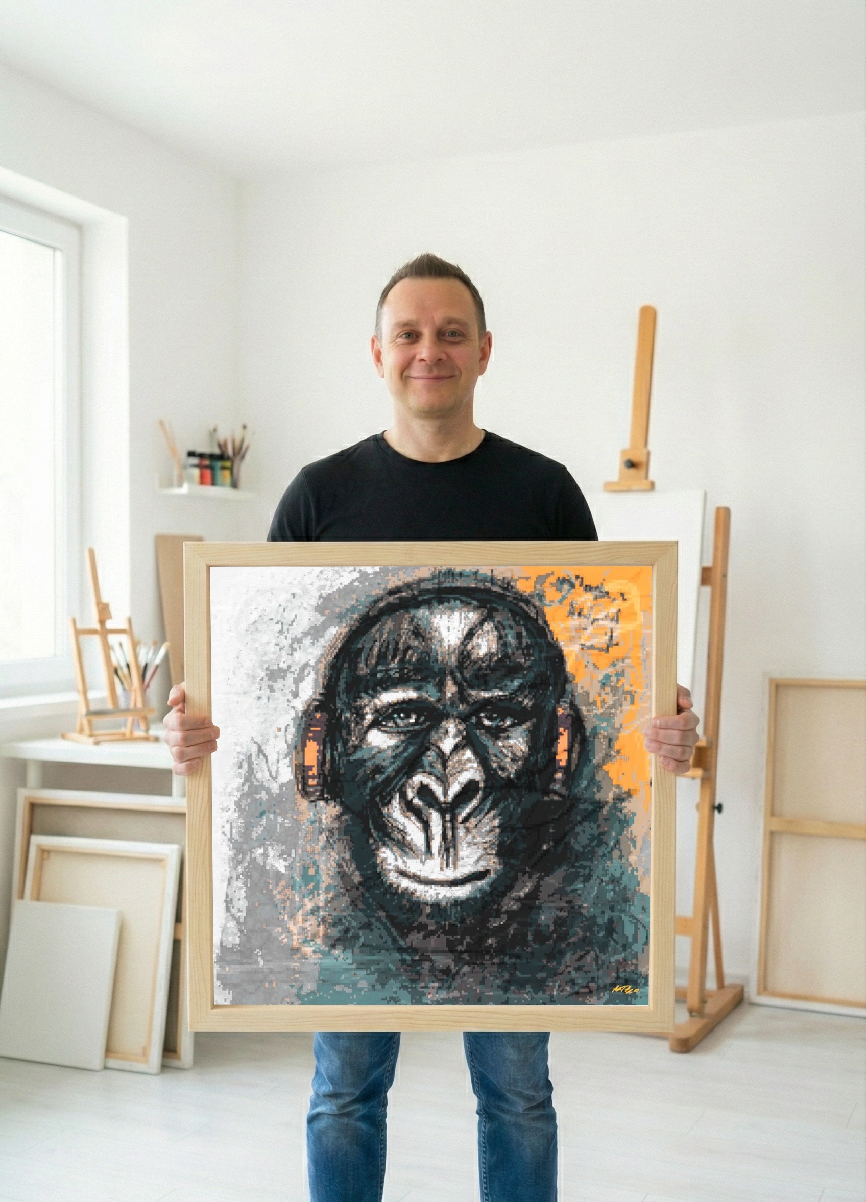 Curious Orange Monkey Digital Art — art on the wall, room interior preview 3