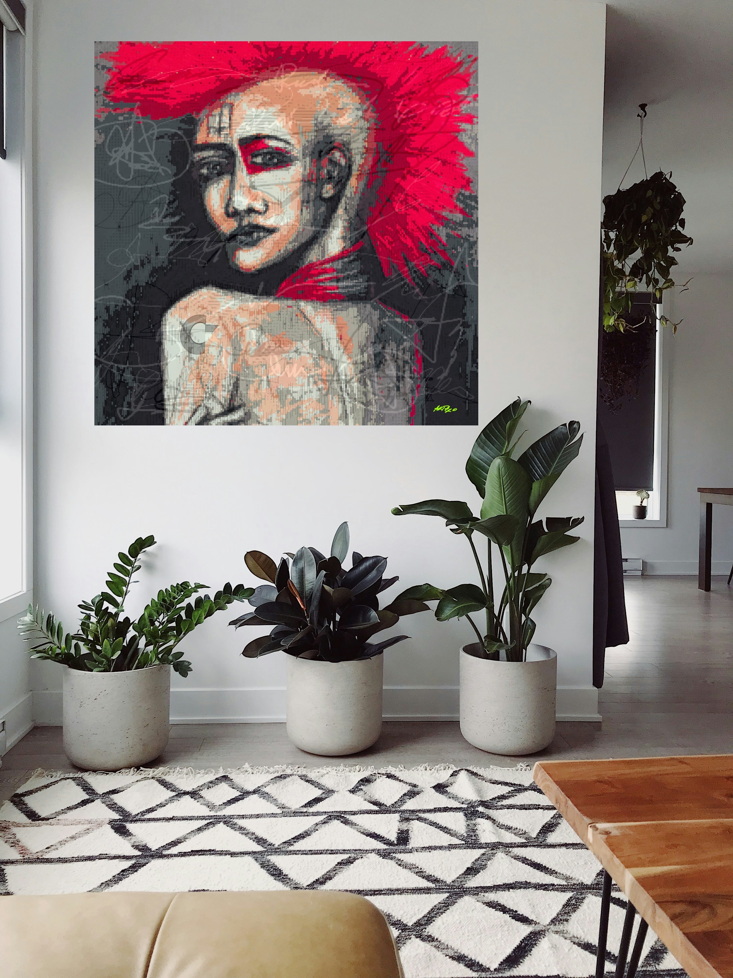 Crimson Punk Girl Digital Art — art on the wall, room interior preview 1