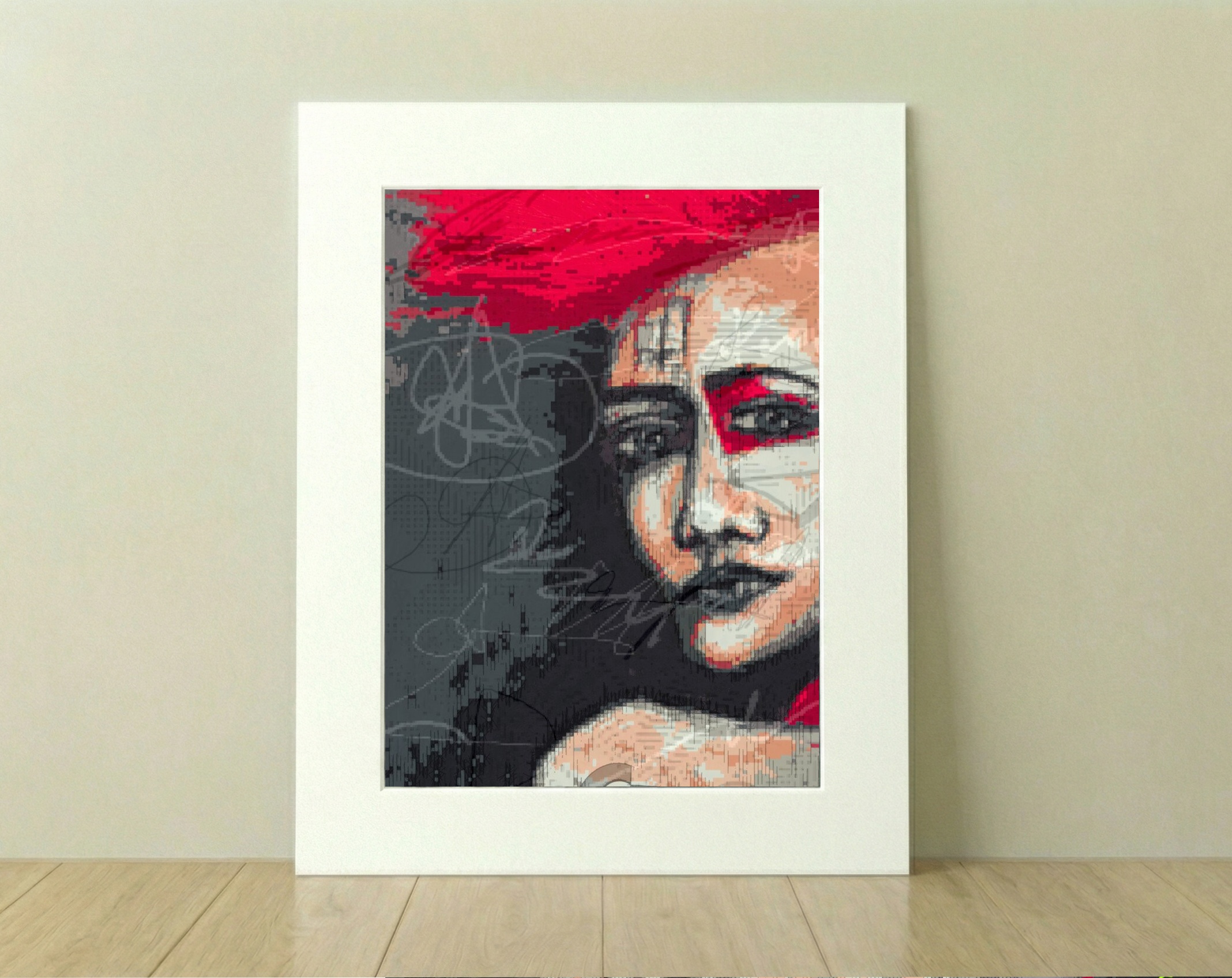 Crimson Punk Girl Digital Art — art on the wall, room interior preview 2