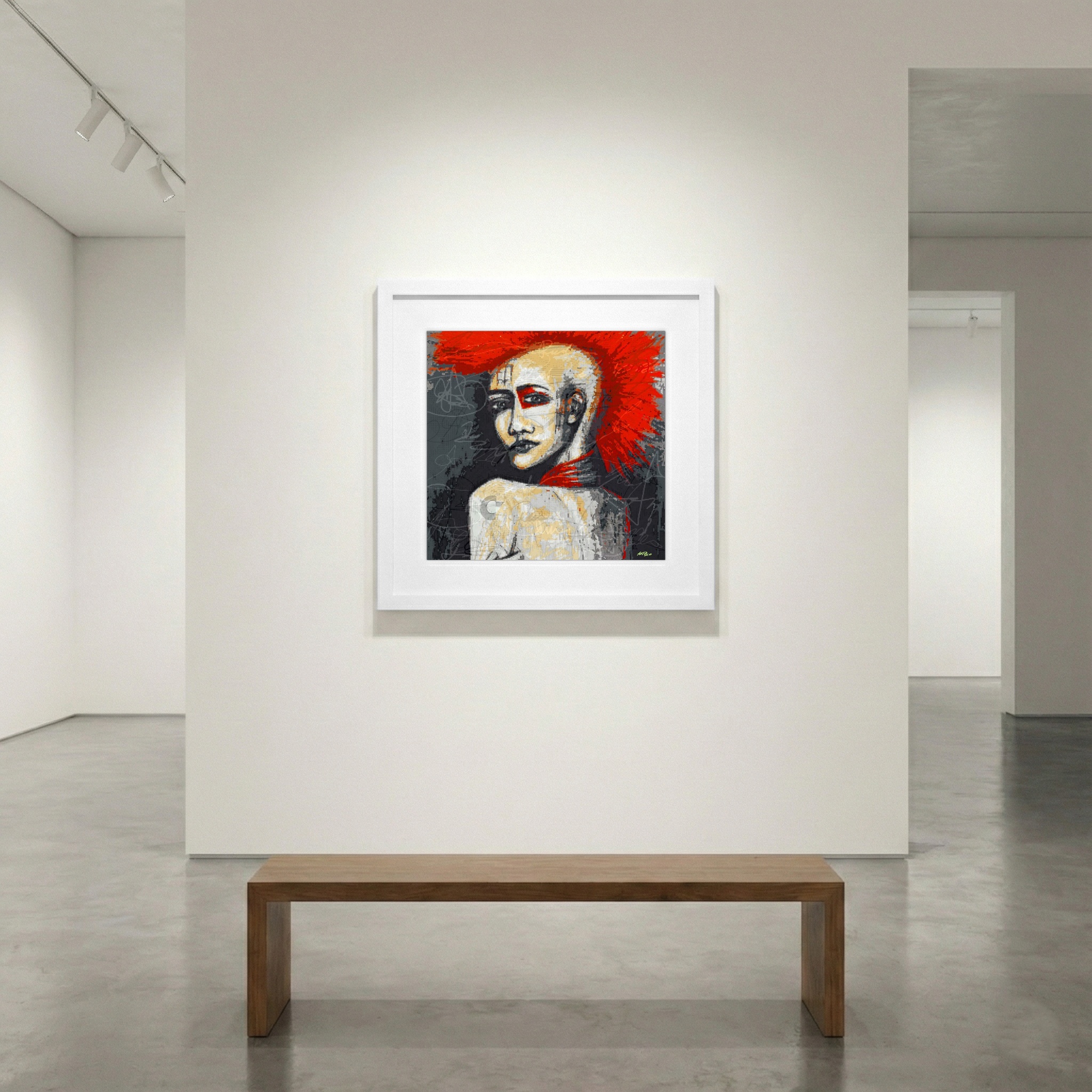 Red and Gray Punk Girl Digital Art — art on the wall, room interior preview 1