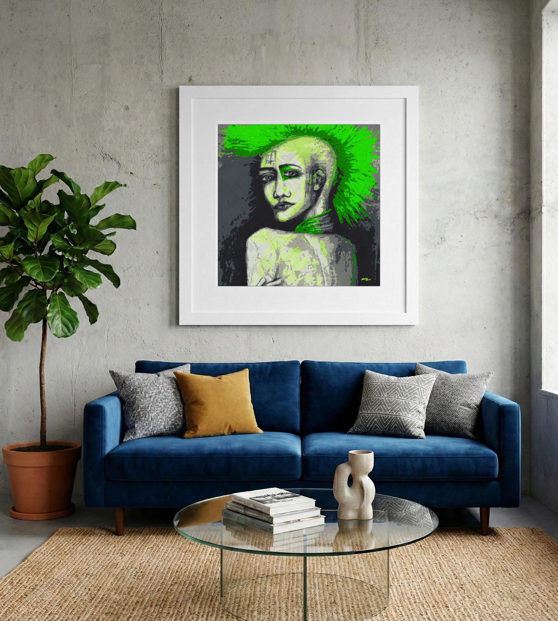 Lime Green Yakuza Girl Digital Art — art on the wall, room interior preview 2