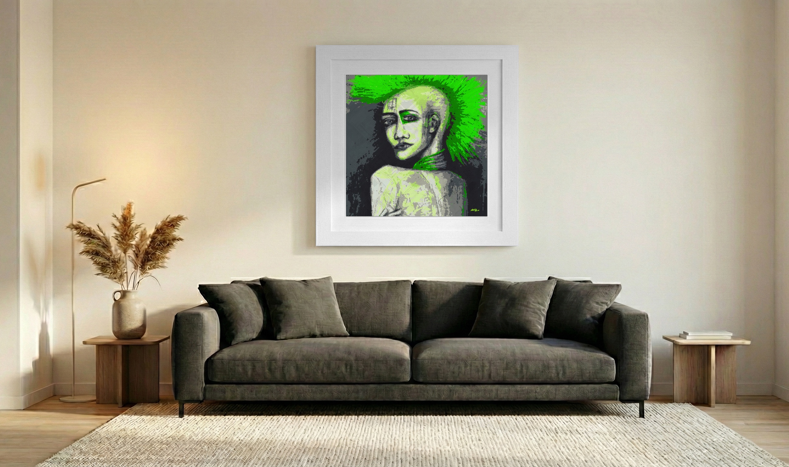 Lime Green Yakuza Girl Digital Art — art on the wall, room interior preview 3