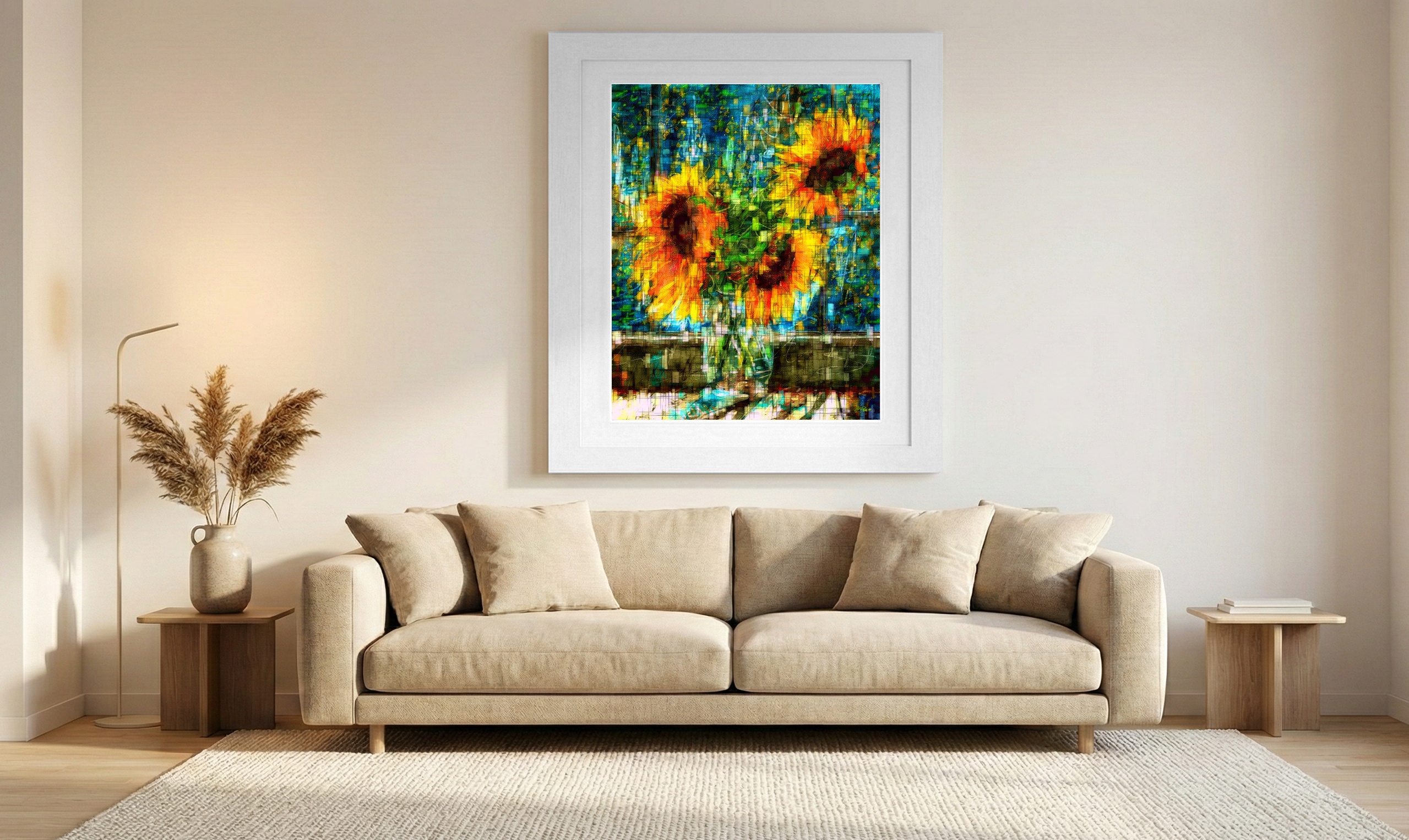 Golden Sunflower Bouquet Digital Art — art on the wall, room interior preview 1