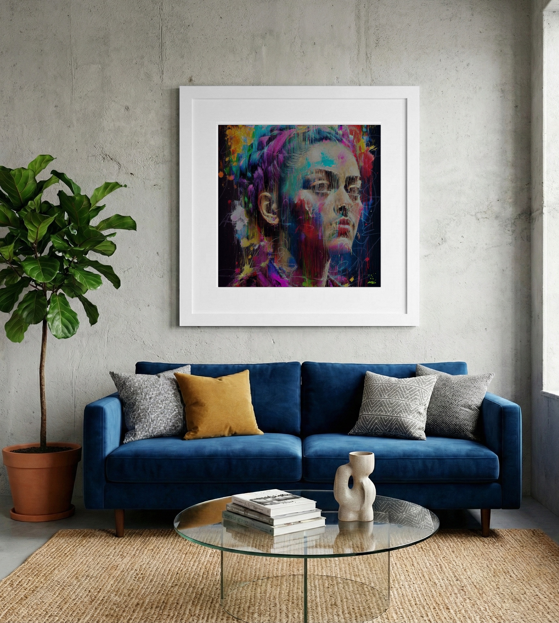 Frida's Colorful Legacy Digital Portrait — art on the wall, room interior preview 2