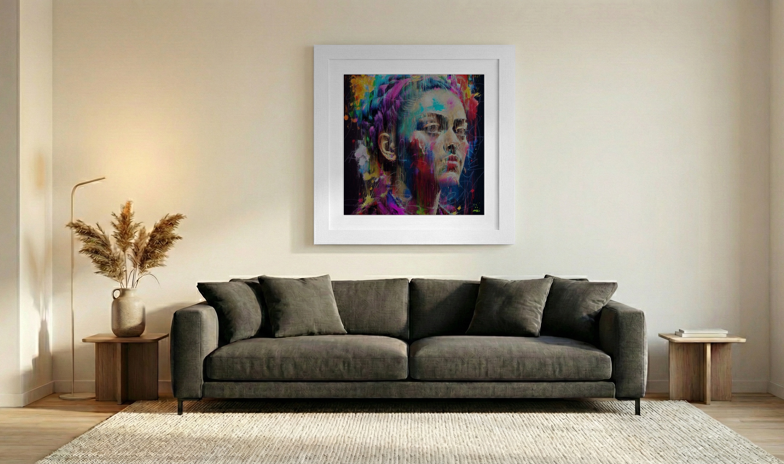 Frida's Colorful Legacy Digital Portrait — art on the wall, room interior preview 3