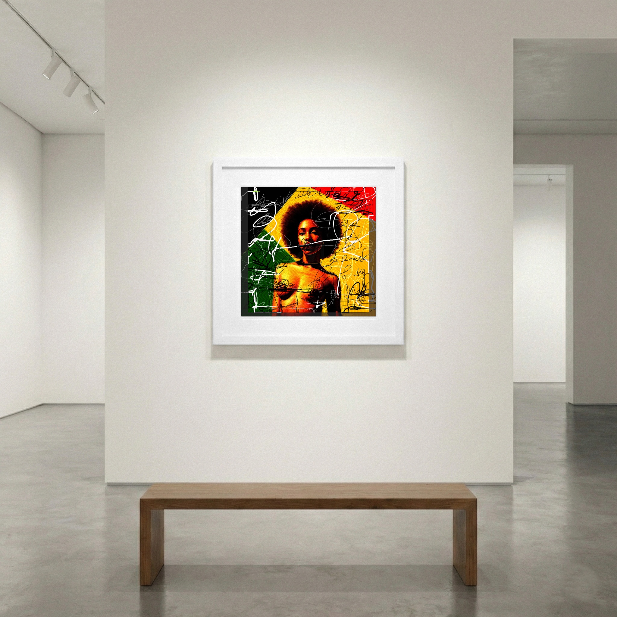 Gold and Green Jamaican Girl Portrait — art on the wall, room interior preview 1