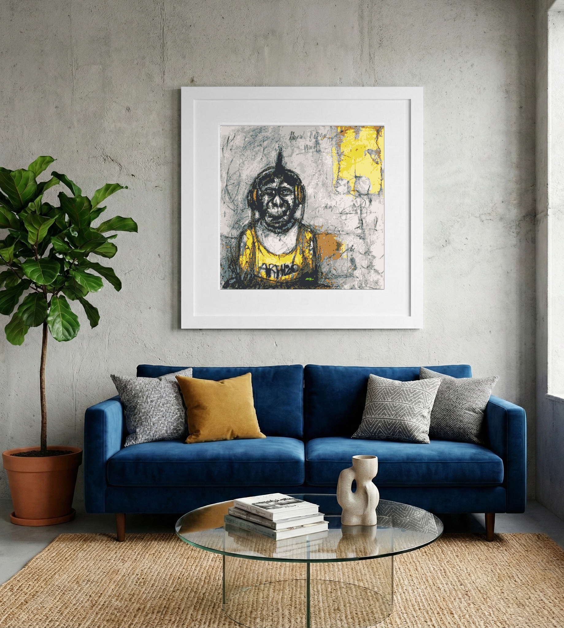 Jolly Yellow Punk Monkey Digital Art — art on the wall, room interior preview 2