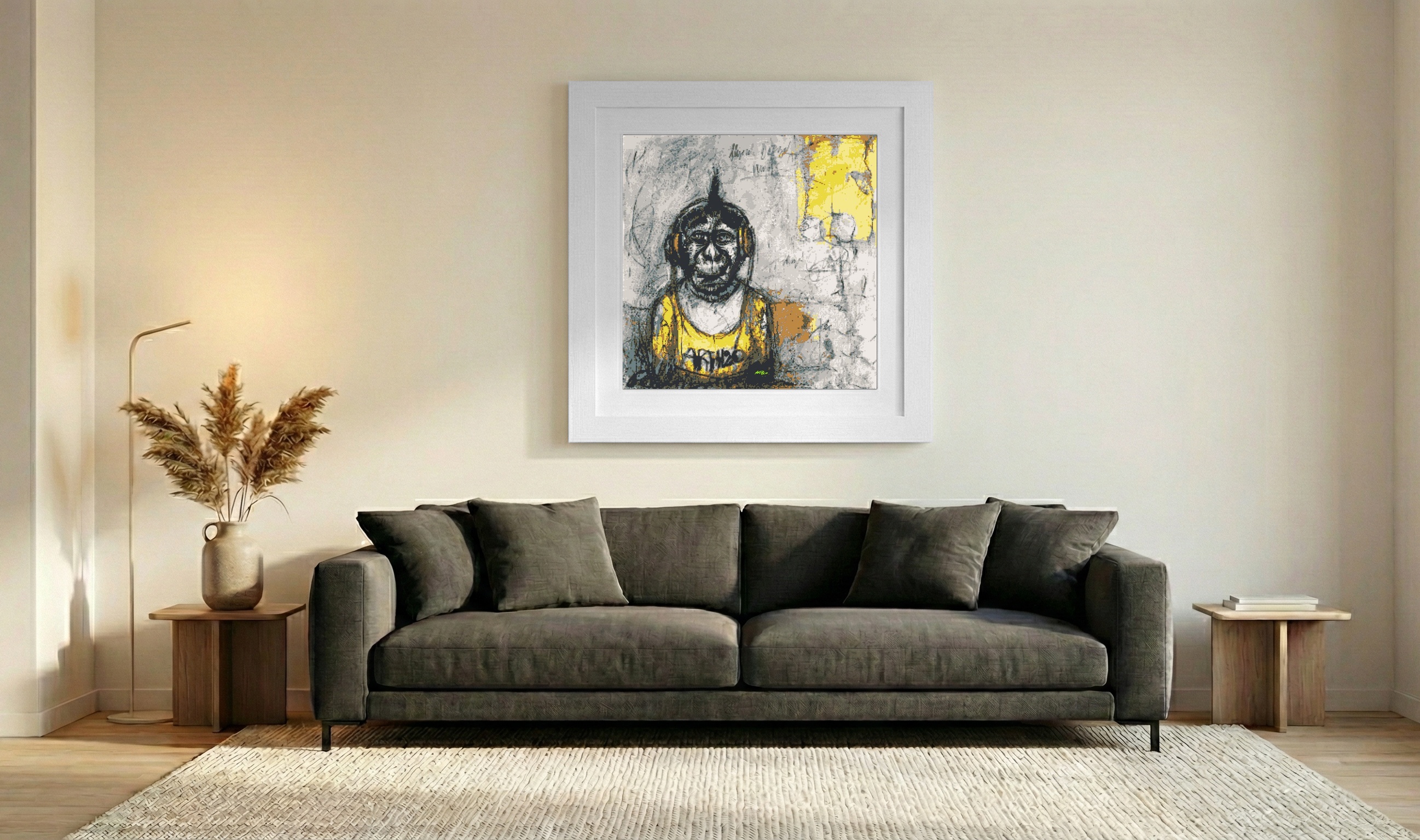 Jolly Yellow Punk Monkey Digital Art — art on the wall, room interior preview 3