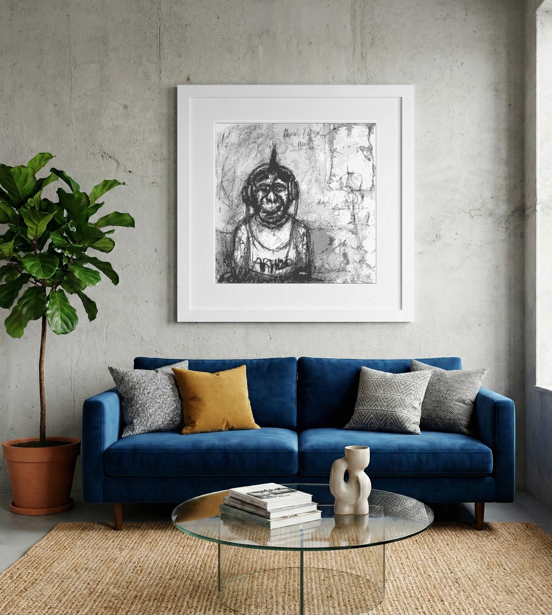 Urban Rebel Punk Monkey in Black and White — art on the wall, room interior preview 2