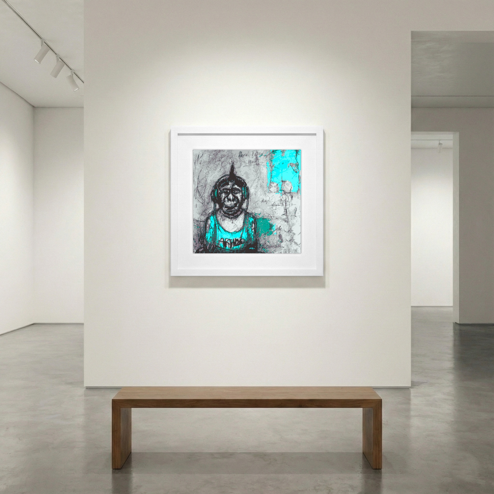 Turquoise Punk Monkey Digital Art — art on the wall, room interior preview 1
