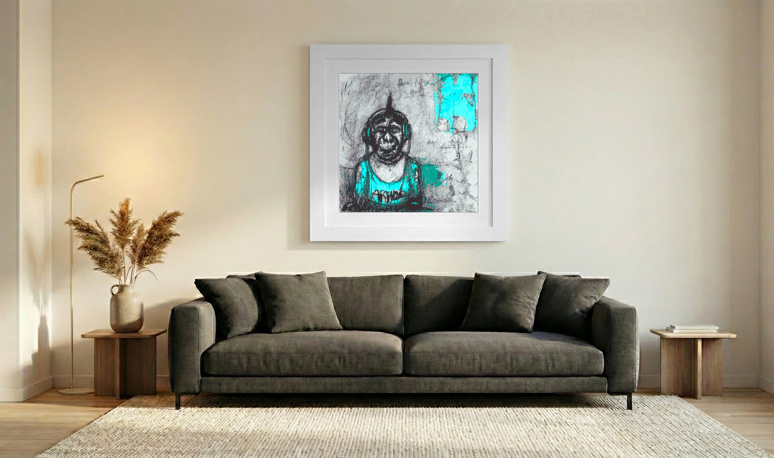 Turquoise Punk Monkey Digital Art — art on the wall, room interior preview 3