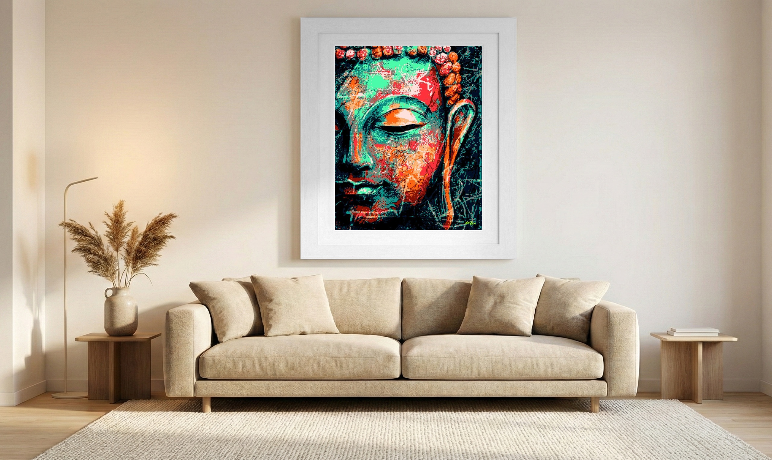 Emerald Green Buddha Digital Artwork — art on the wall, room interior preview 1