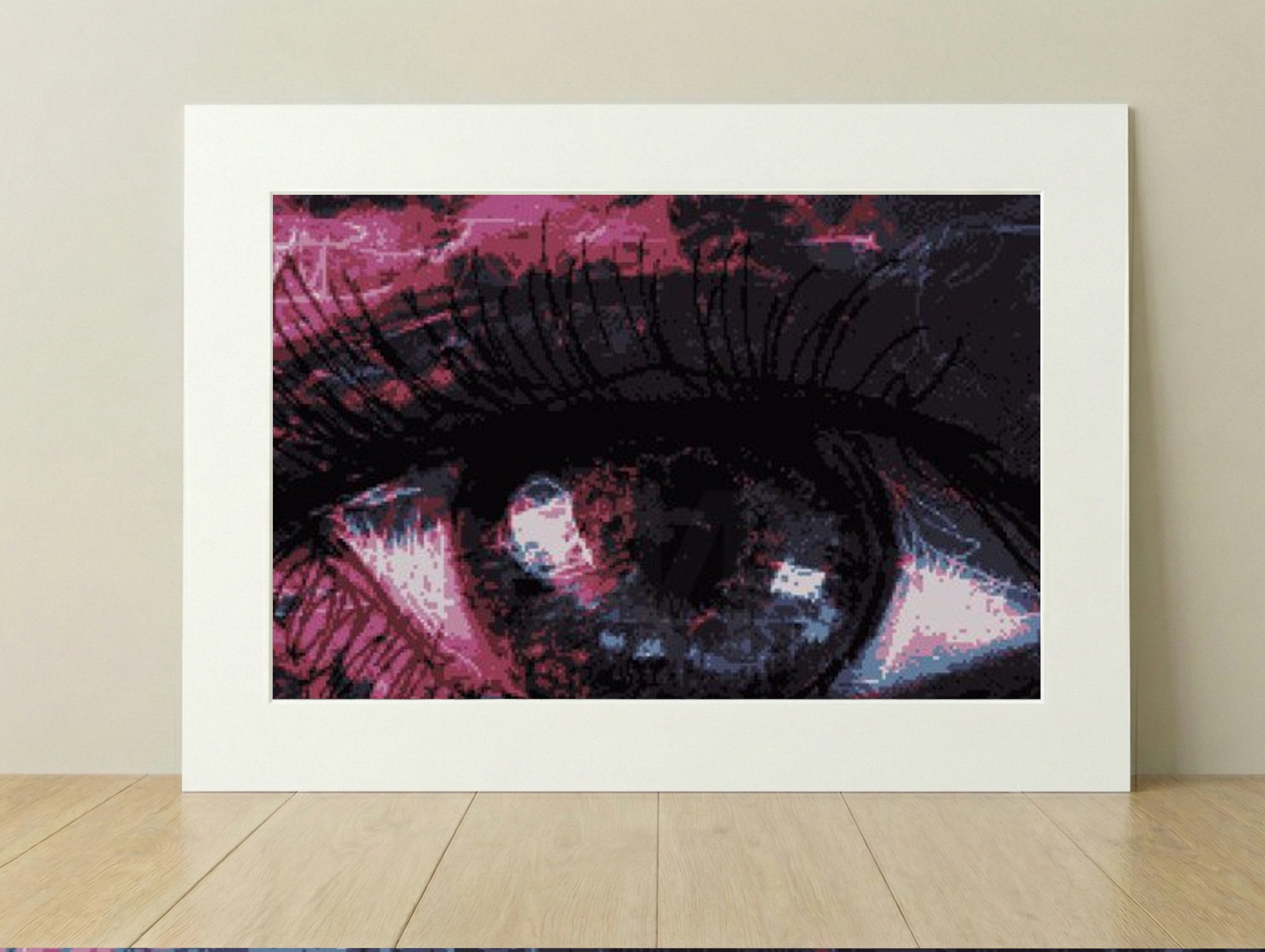 Detailed Blue Eye Digital Print — art on the wall, room interior preview 1