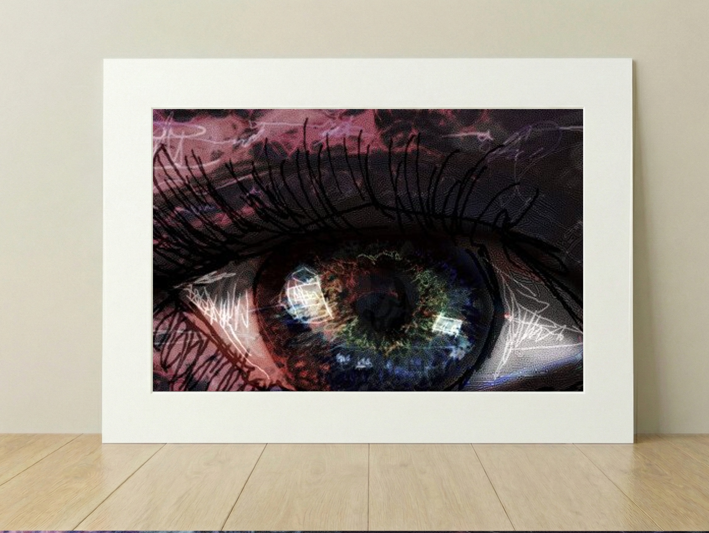 Dynamic Blue Eye Digital Artwork — art on the wall, room interior preview 1