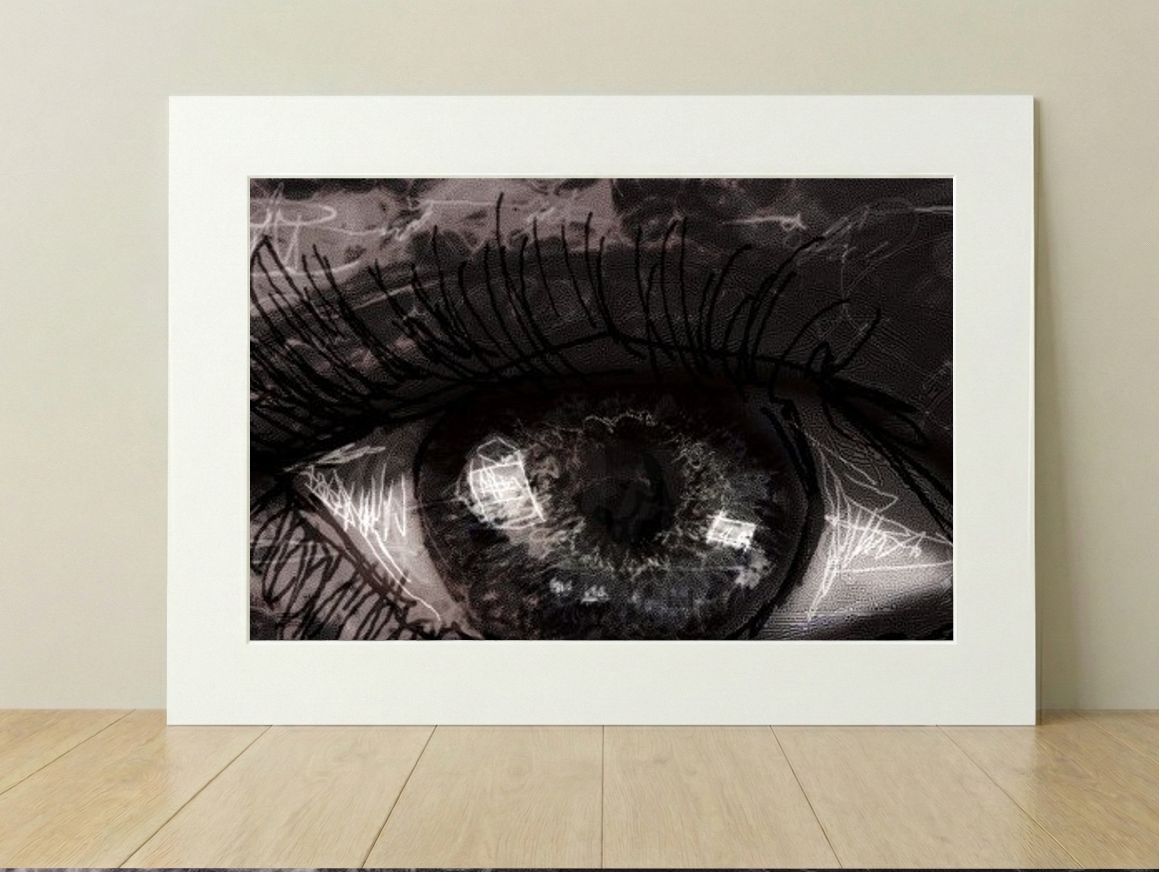 Striking Black and White Eye Digital Art — art on the wall, room interior preview 1
