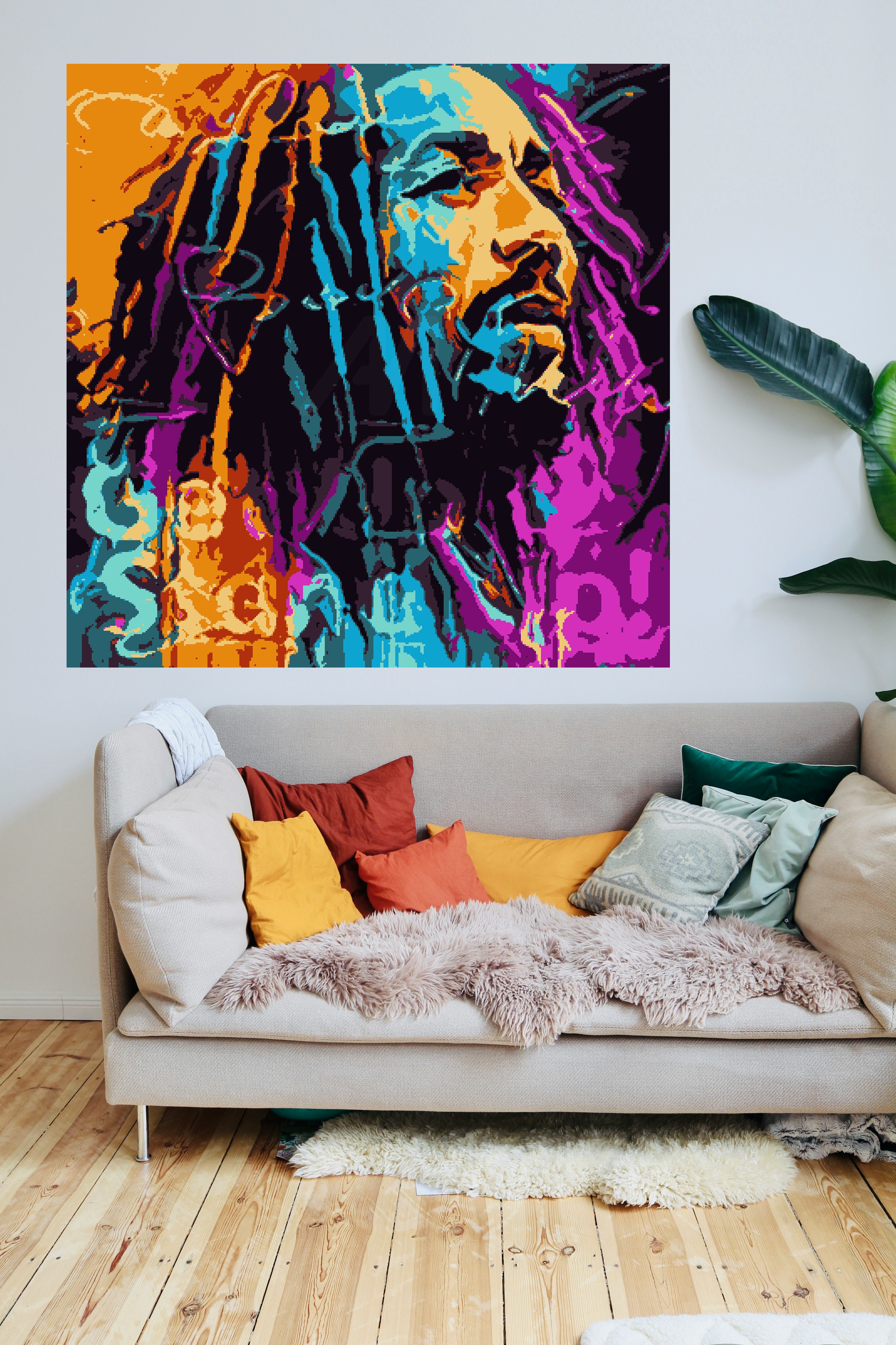 Dynamic Pop Art Bob Marley Digital Painting — art on the wall, room interior preview 1