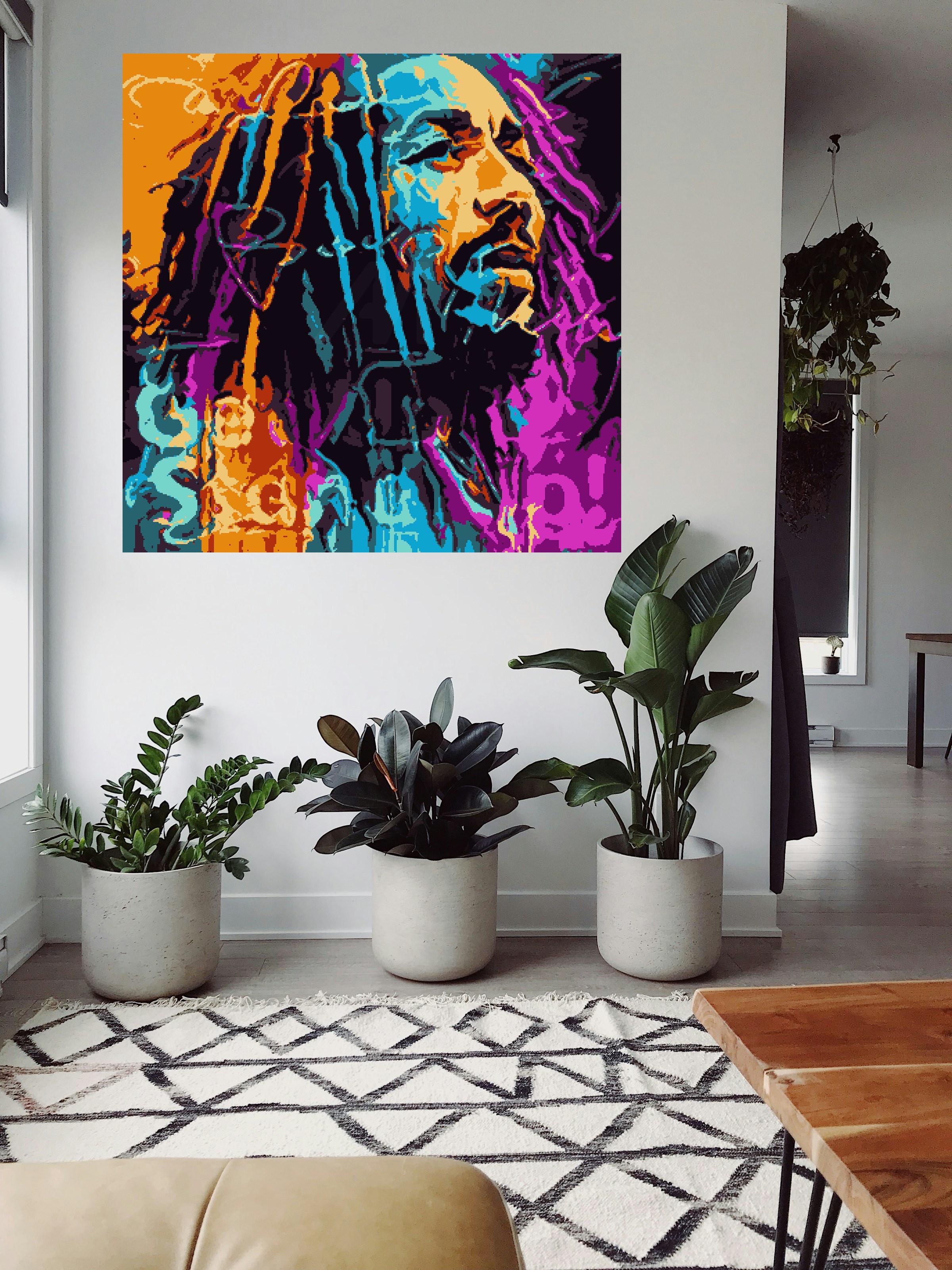 Dynamic Pop Art Bob Marley Digital Painting — art on the wall, room interior preview 2