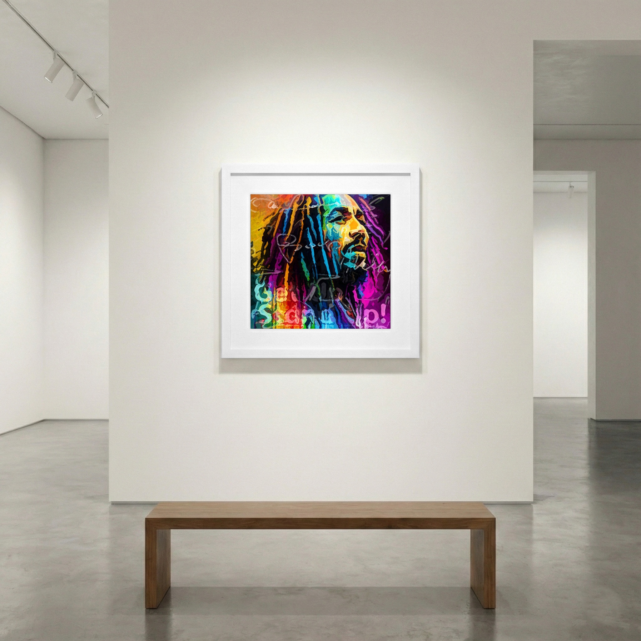 Vivid Colorful Bob Marley Digital Portrait — art on the wall, room interior preview 1