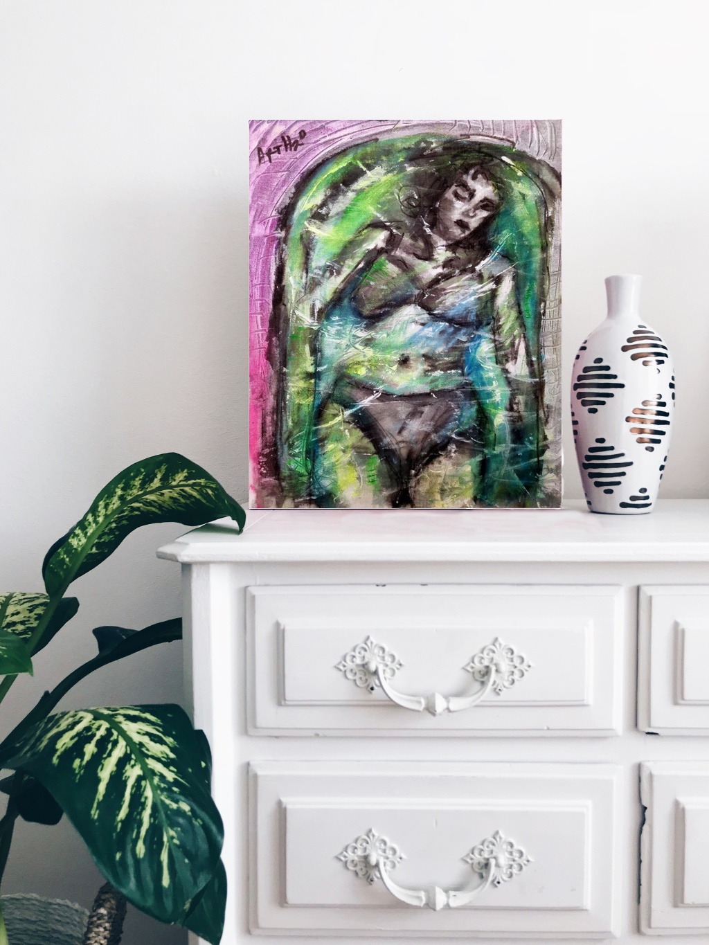 Emerald and Purple Bathroom Serenity — art on the wall, room interior preview 3