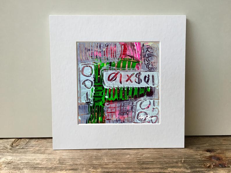 Explosive Pink and Green Abstract on Paper — art on the wall, room interior preview 3