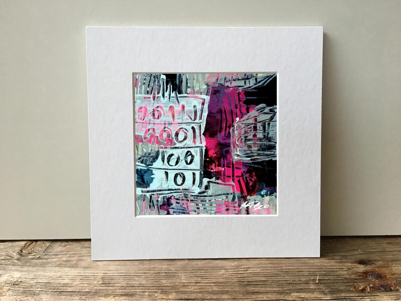 Vivid Pink and Gray Acrylic Composition — art on the wall, room interior preview 3