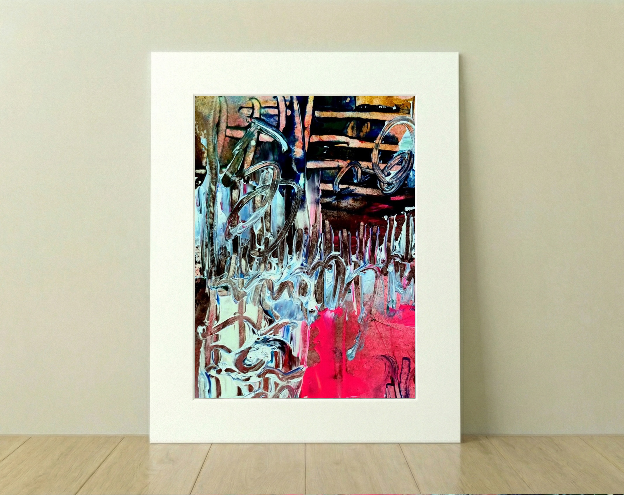 Crimson and Deep Blue Acrylic Layers — art on the wall, room interior preview 1