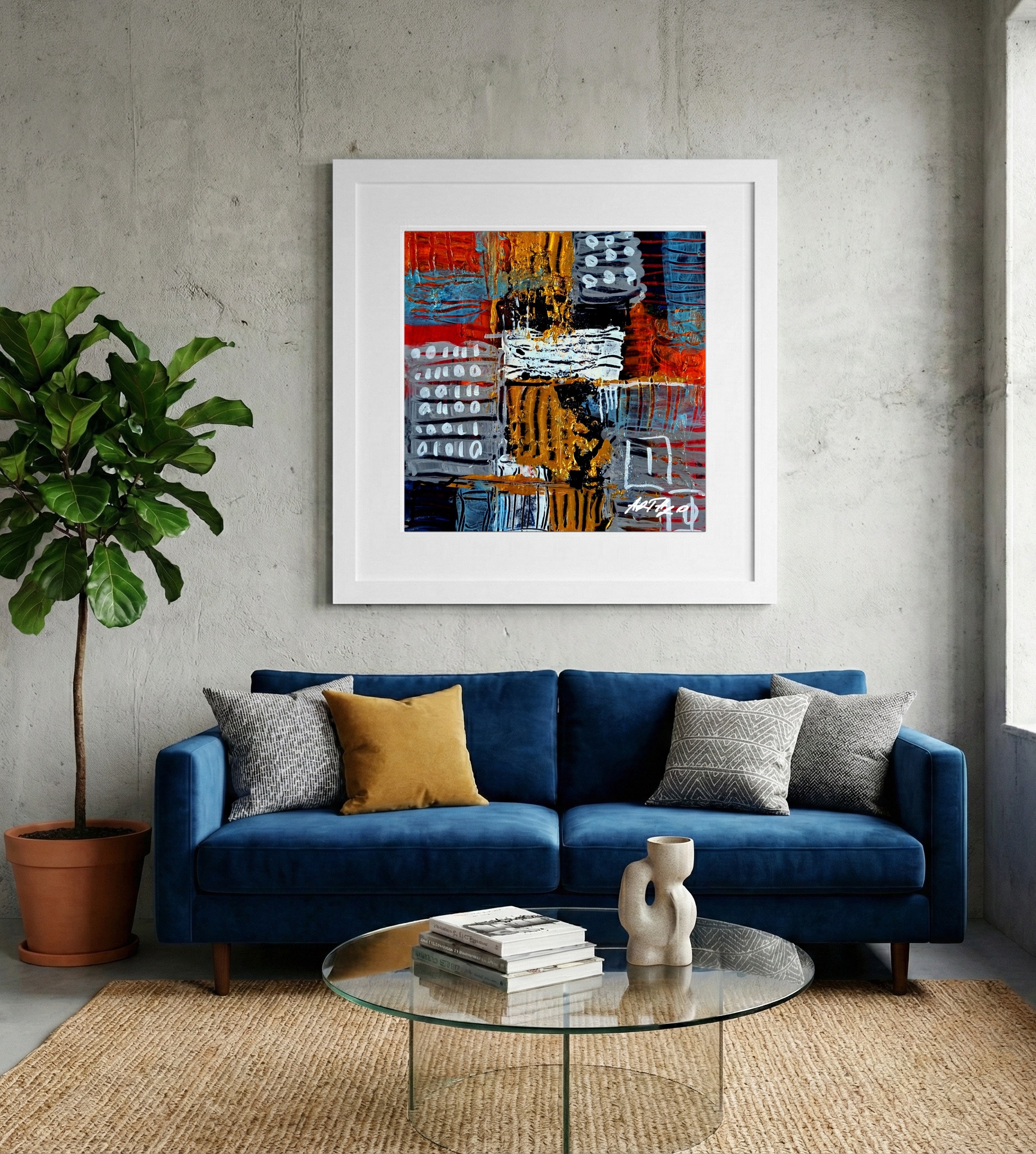 Burnt Orange and Gold Abstract on Paper — art on the wall, room interior preview 2