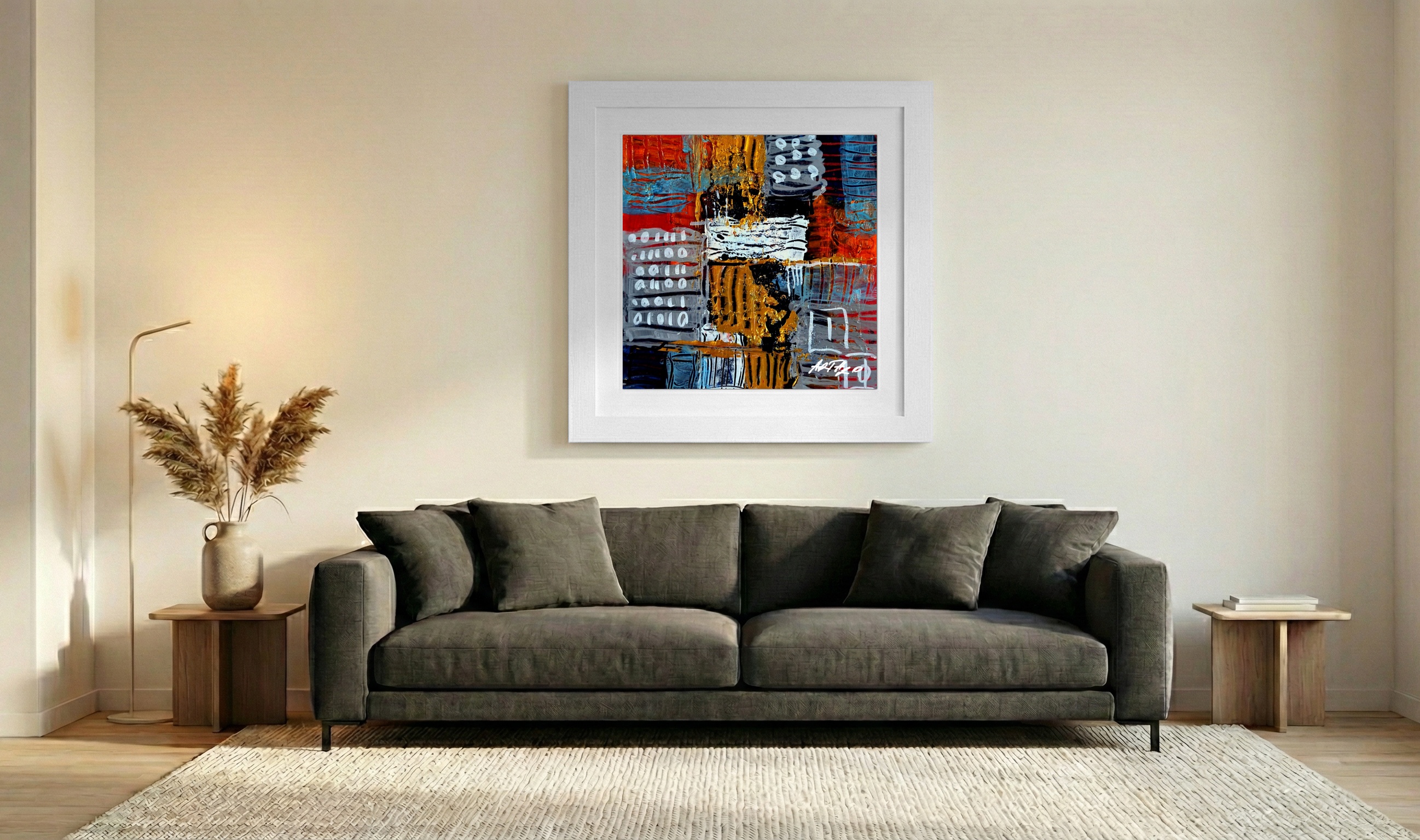 Burnt Orange and Gold Abstract on Paper — art on the wall, room interior preview 3