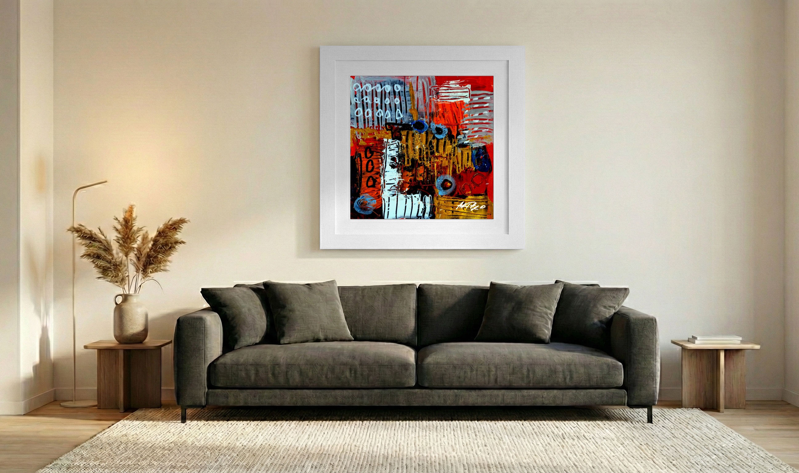 Crimson Layers on Paper Canvas — art on the wall, room interior preview 3