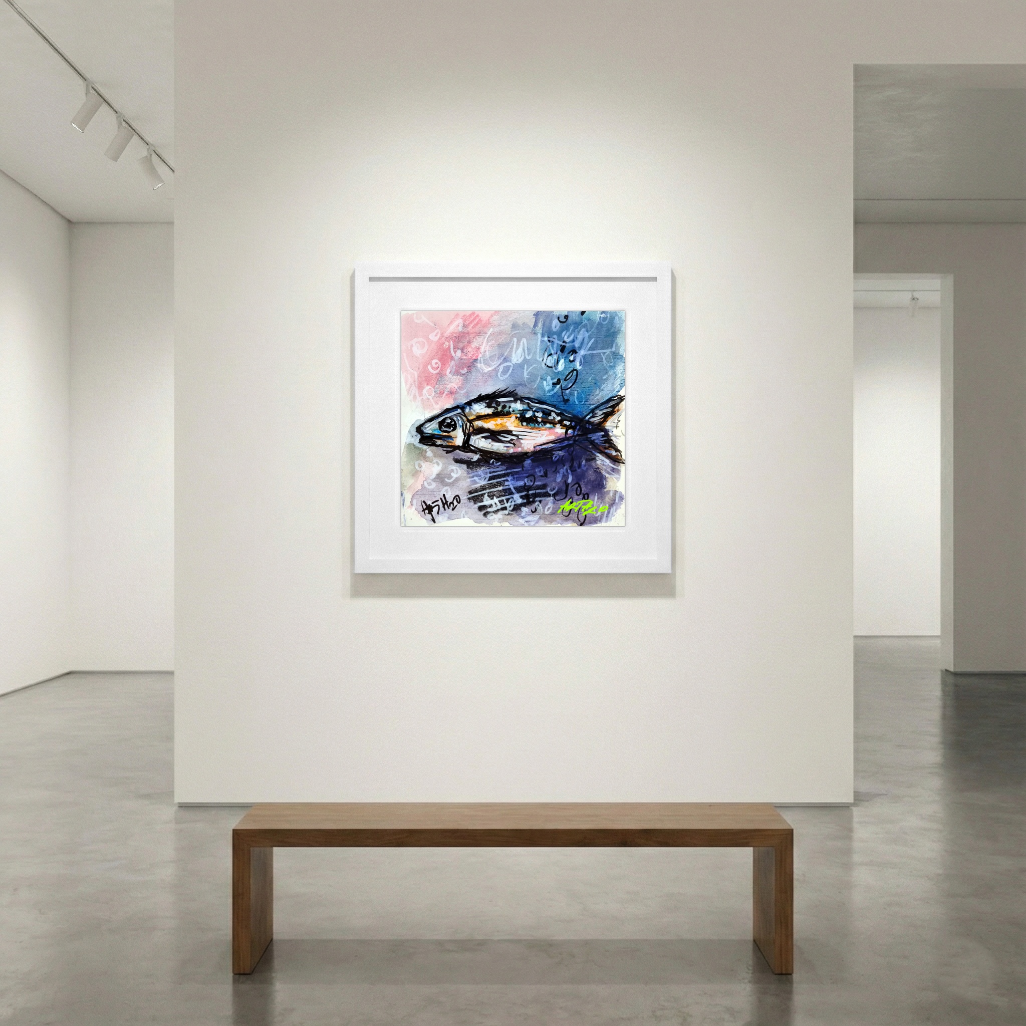 Shimmering Blue Fish in Watercolor — art on the wall, room interior preview 1