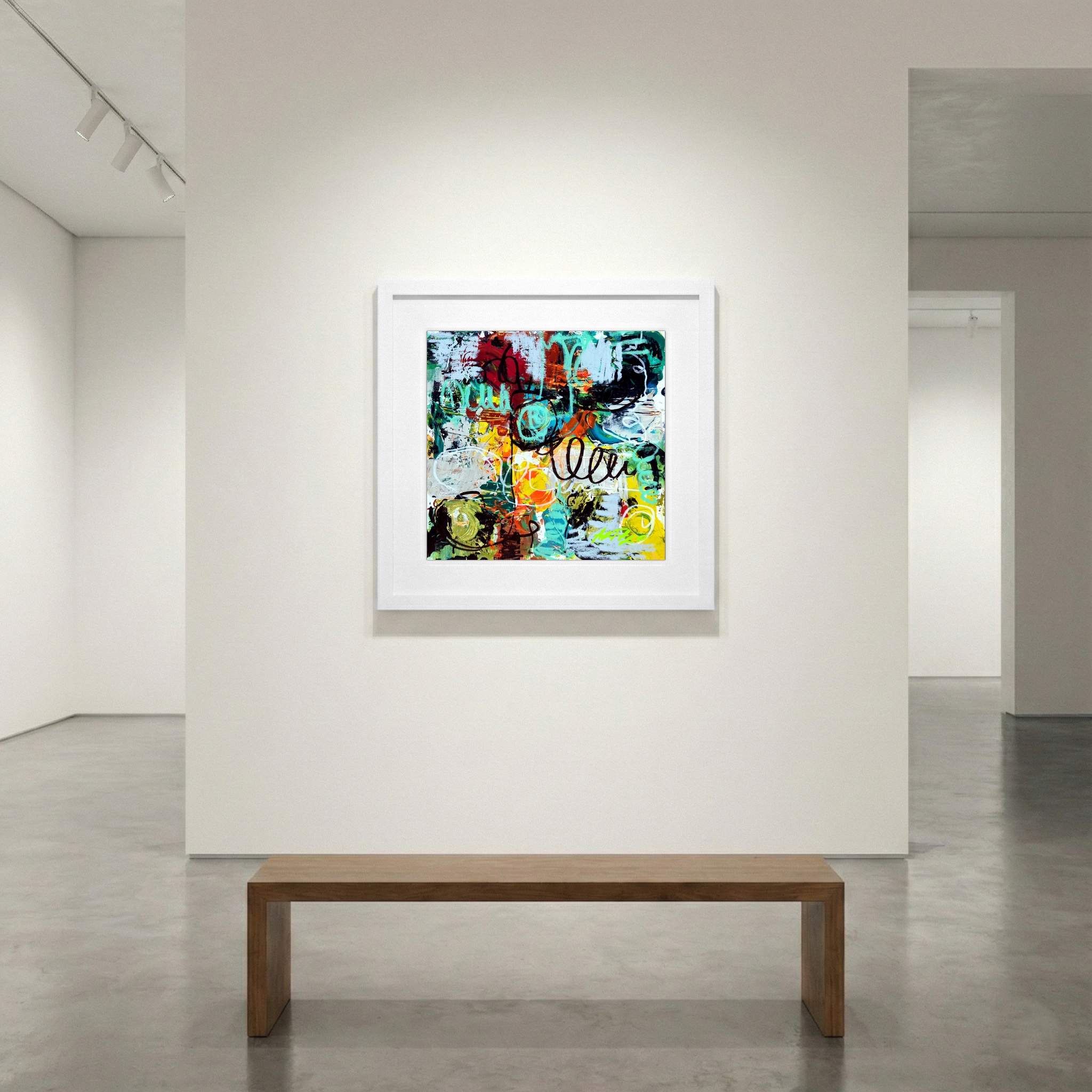 Crimson and Turquoise Abstract on Paper — art on the wall, room interior preview 1