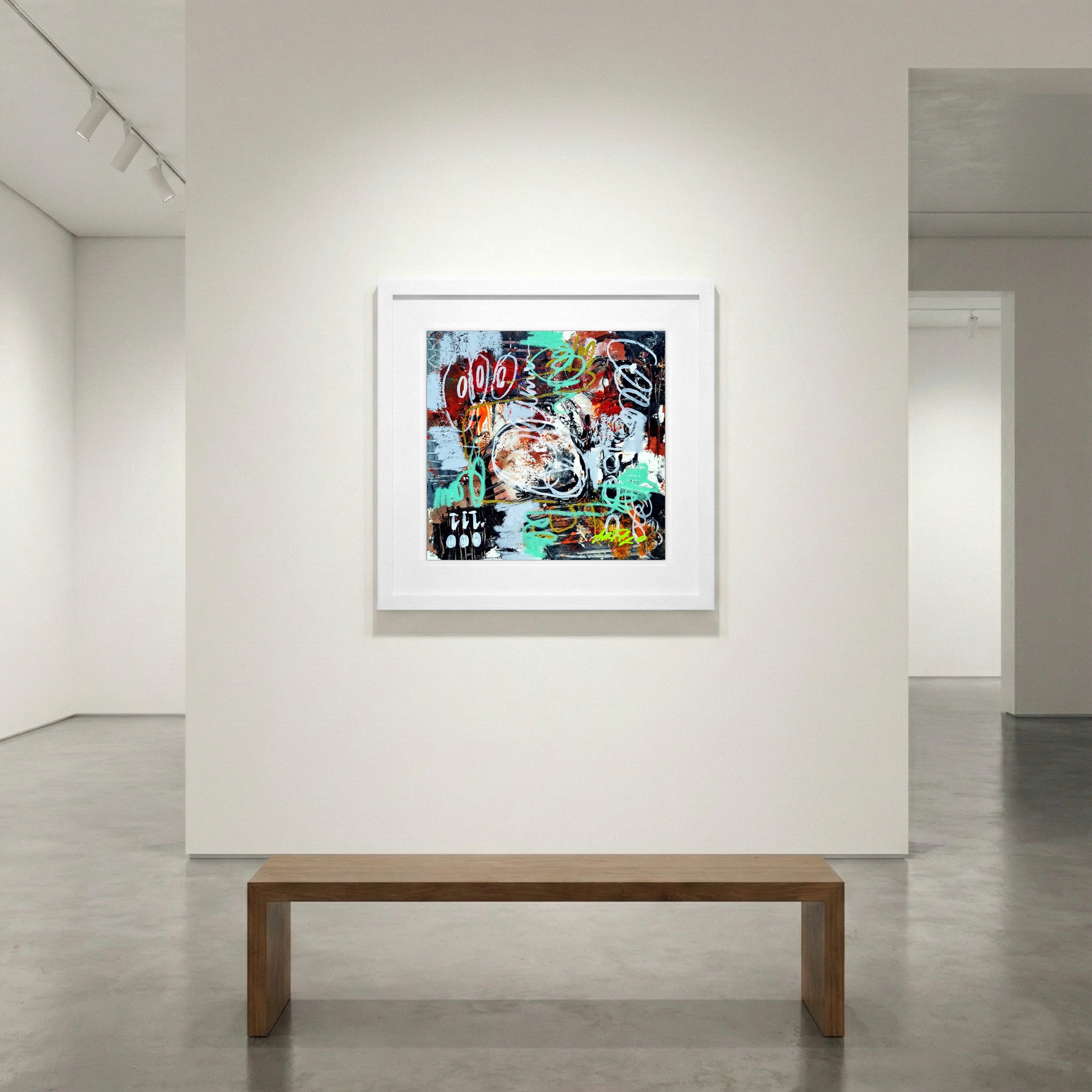 Dynamic Cerulean and Crimson Abstract — art on the wall, room interior preview 1