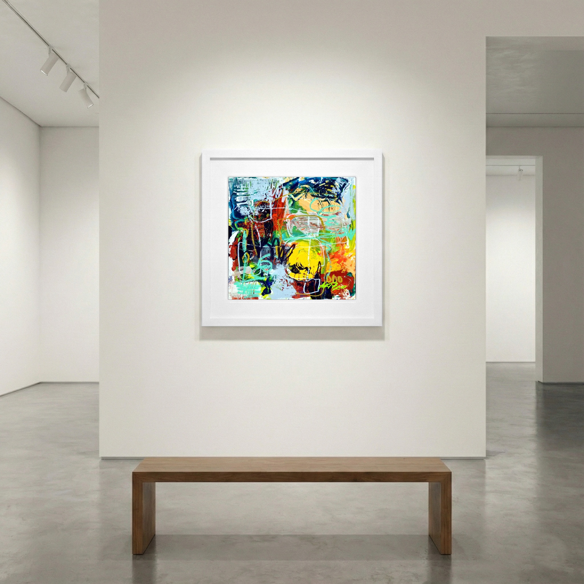 Vivid Yellow and Green Abstract on Paper — art on the wall, room interior preview 1