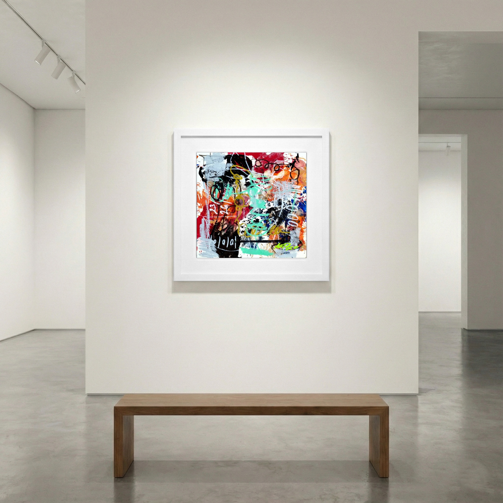 Crimson and Teal Abstract on Paper — art on the wall, room interior preview 1